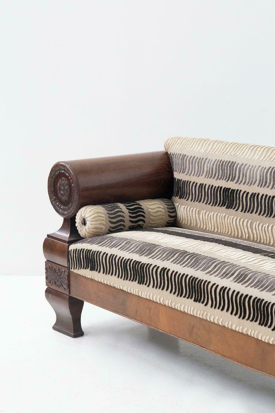 Antique Biedermeier Sofa Made Of Velvet Fabric And Carved Wood photo Furniture