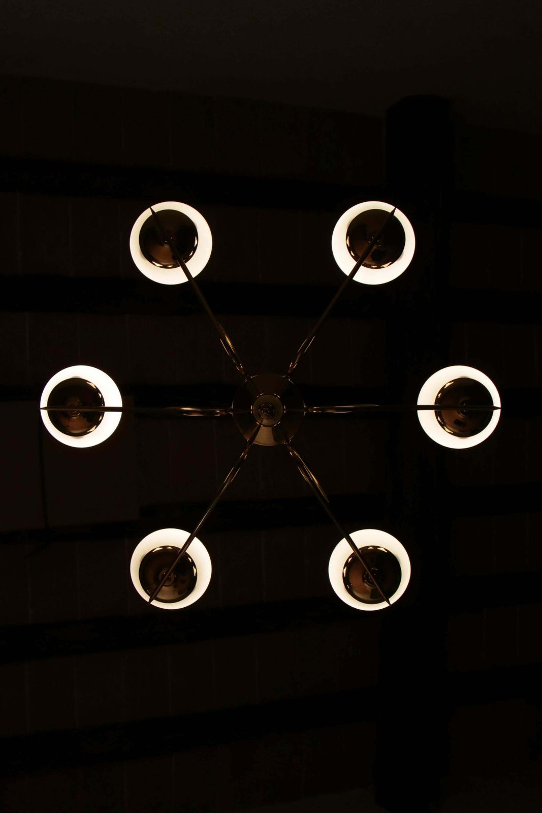 Italian Midcentury Six Lights Gold And Ivory Chandelier Attributed To Stilnovo photo buy