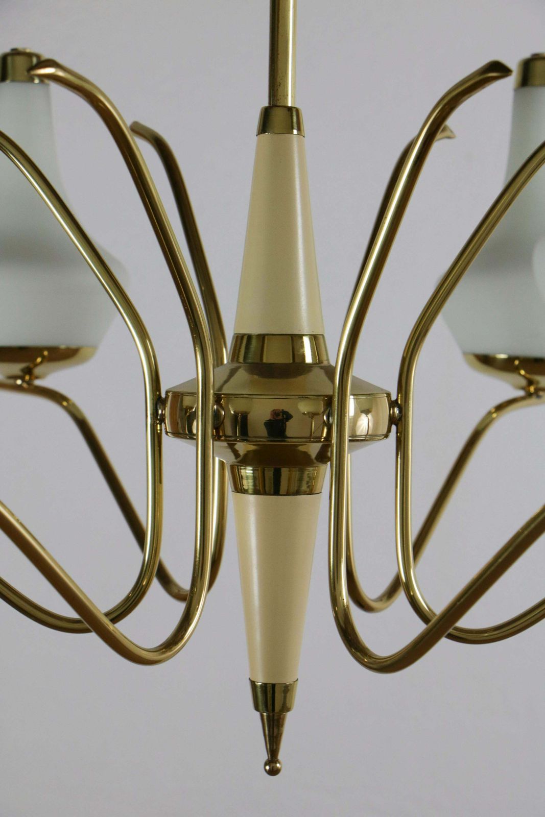 Lighting Italian Midcentury Six Lights Gold And Ivory Chandelier Attributed To Stilnovo photo
