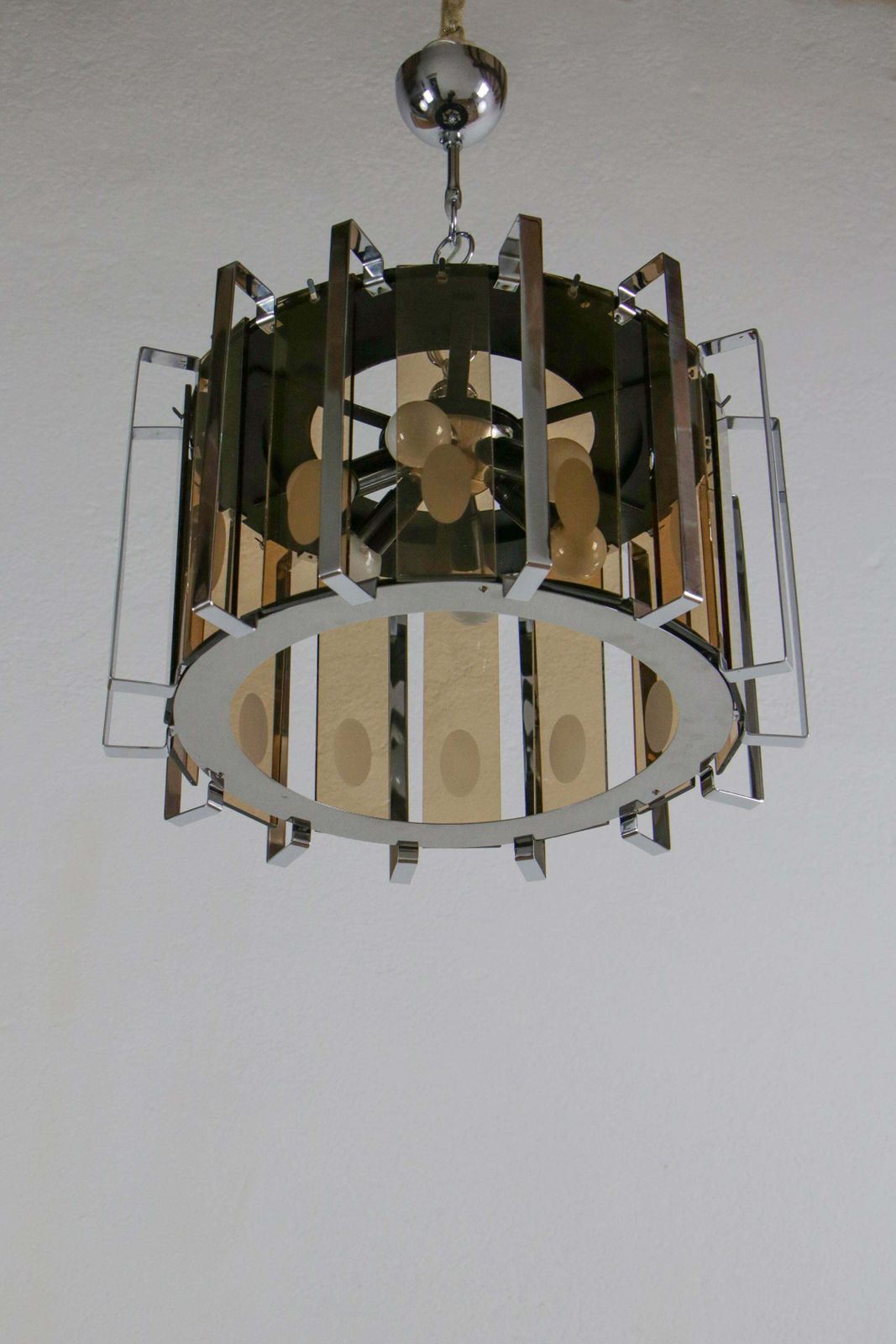Midcentury Six Lights Black And Chromed Chandelier Attributed To Gino Vistosi photo for sale