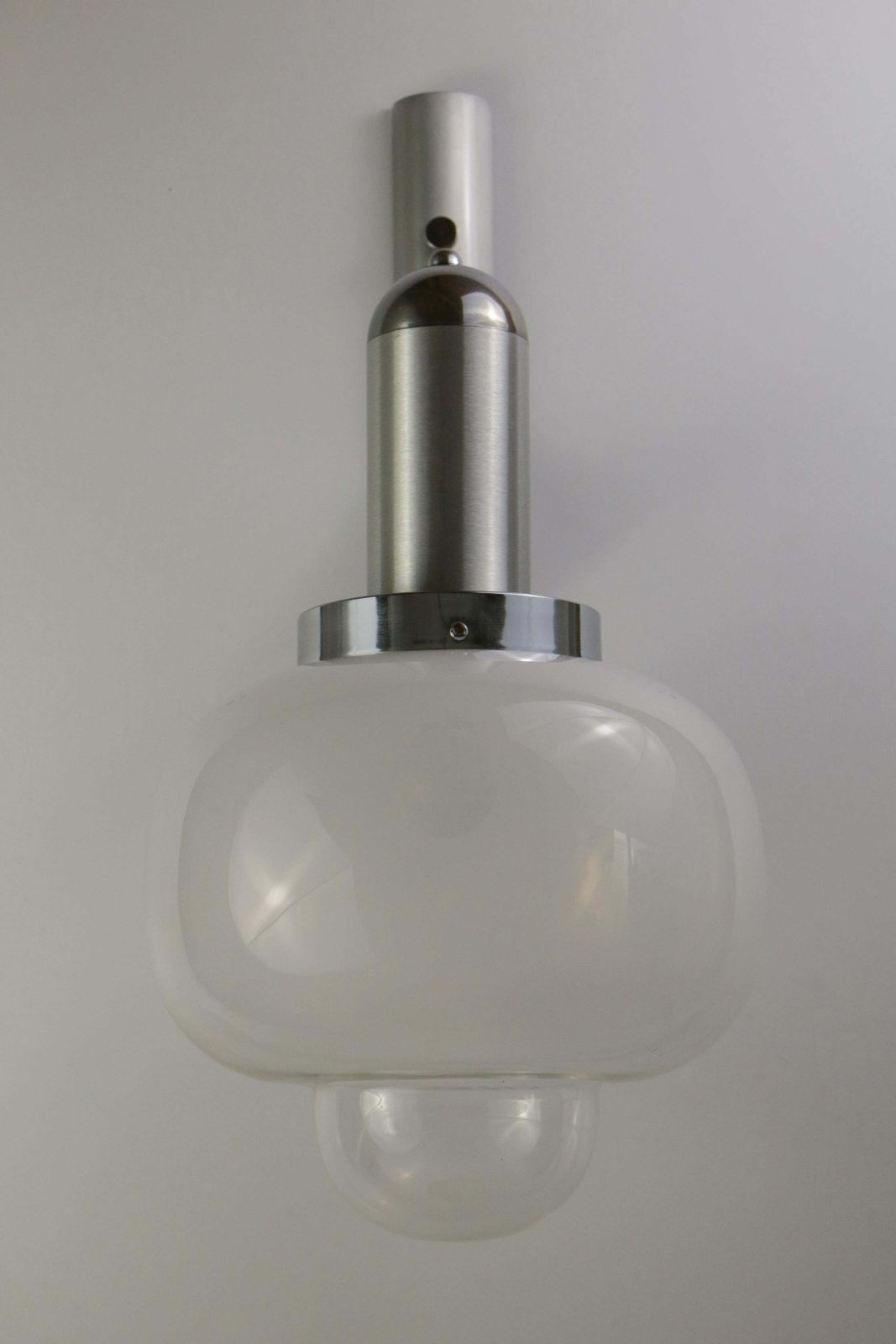 Italian Space Age Chromed Wall Milk Murano Glass Lamp By Gaetano Sciolari, 1960s photo furniture