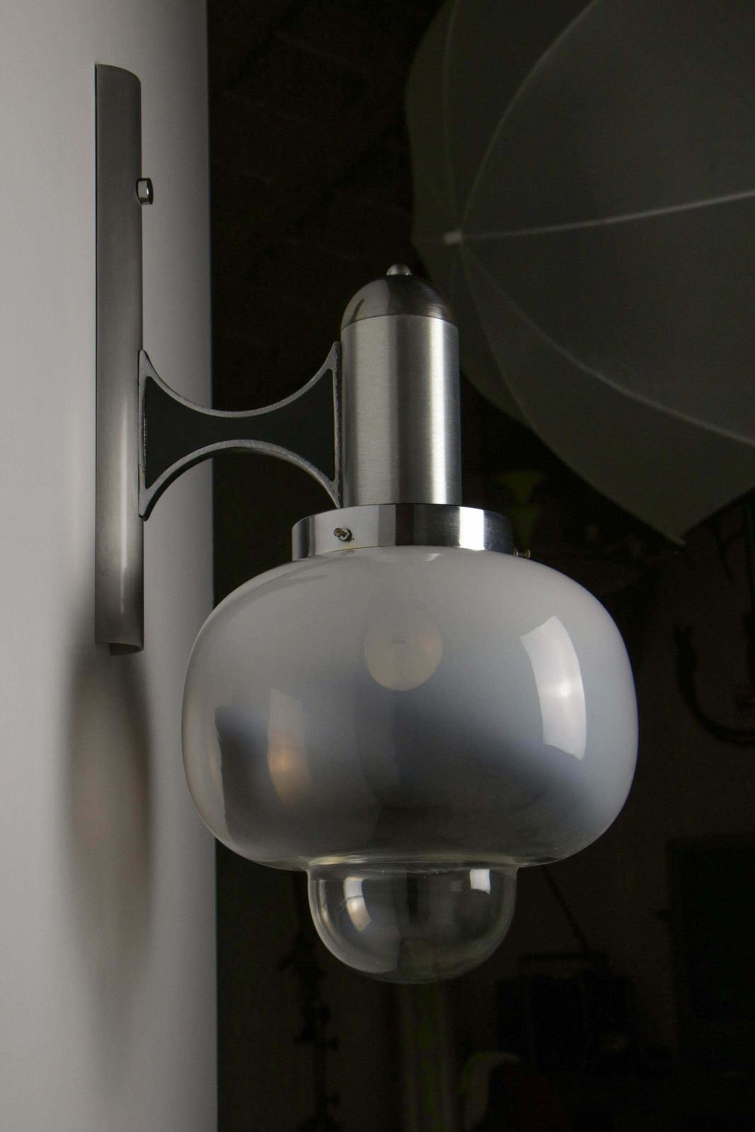 Italian Space Age Chromed Wall Milk Murano Glass Lamp By Gaetano Sciolari, 1960s photo buy