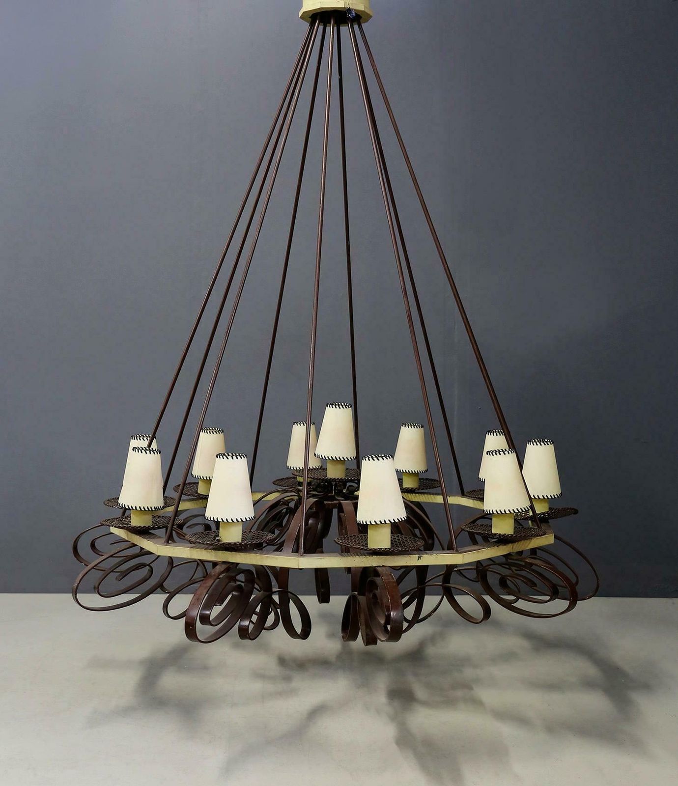 Impressive French Art Deco Chandelier In Painted Metal And Fabric photo 26674.0