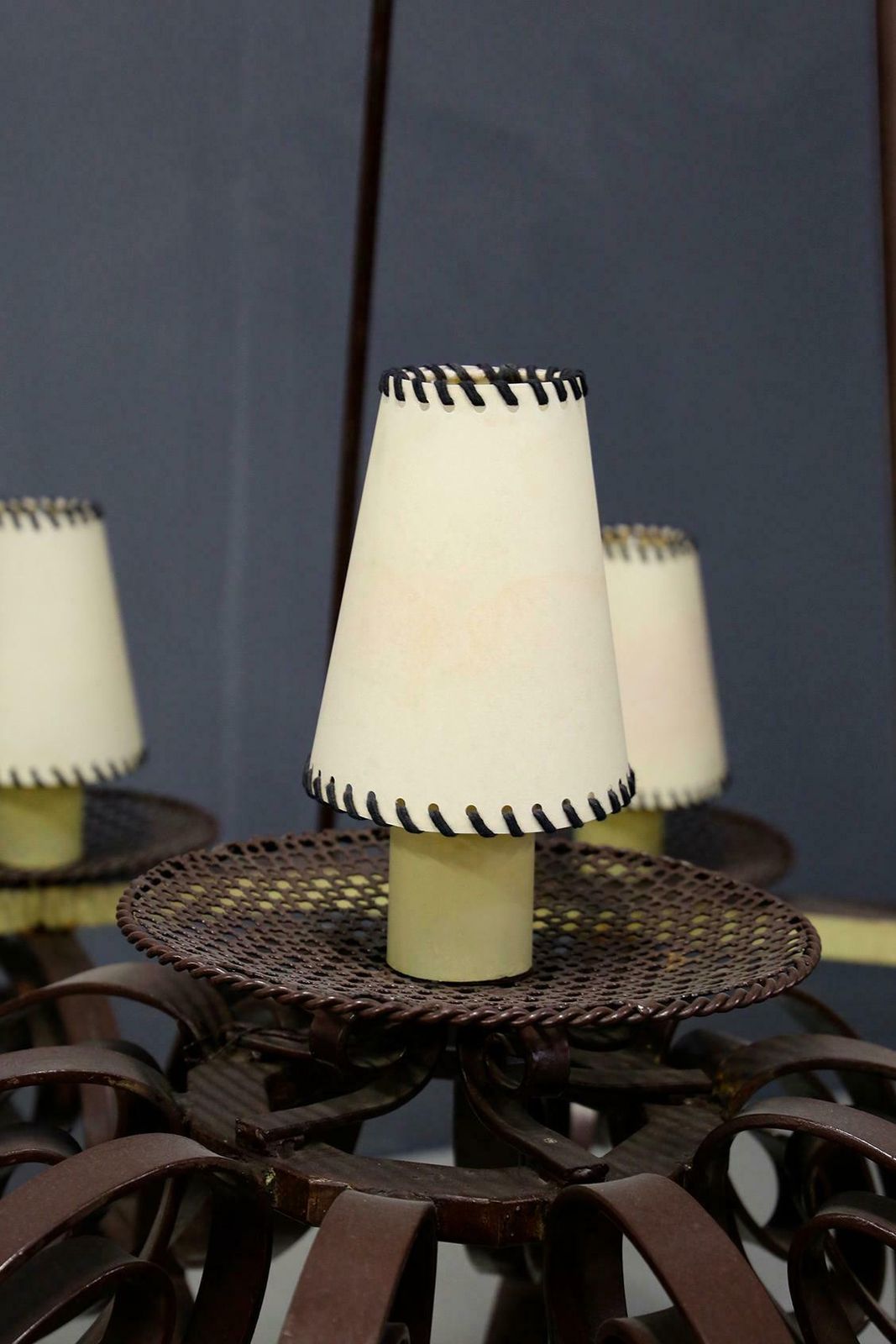 Impressive French Art Deco Chandelier In Painted Metal And Fabric photo vinterior