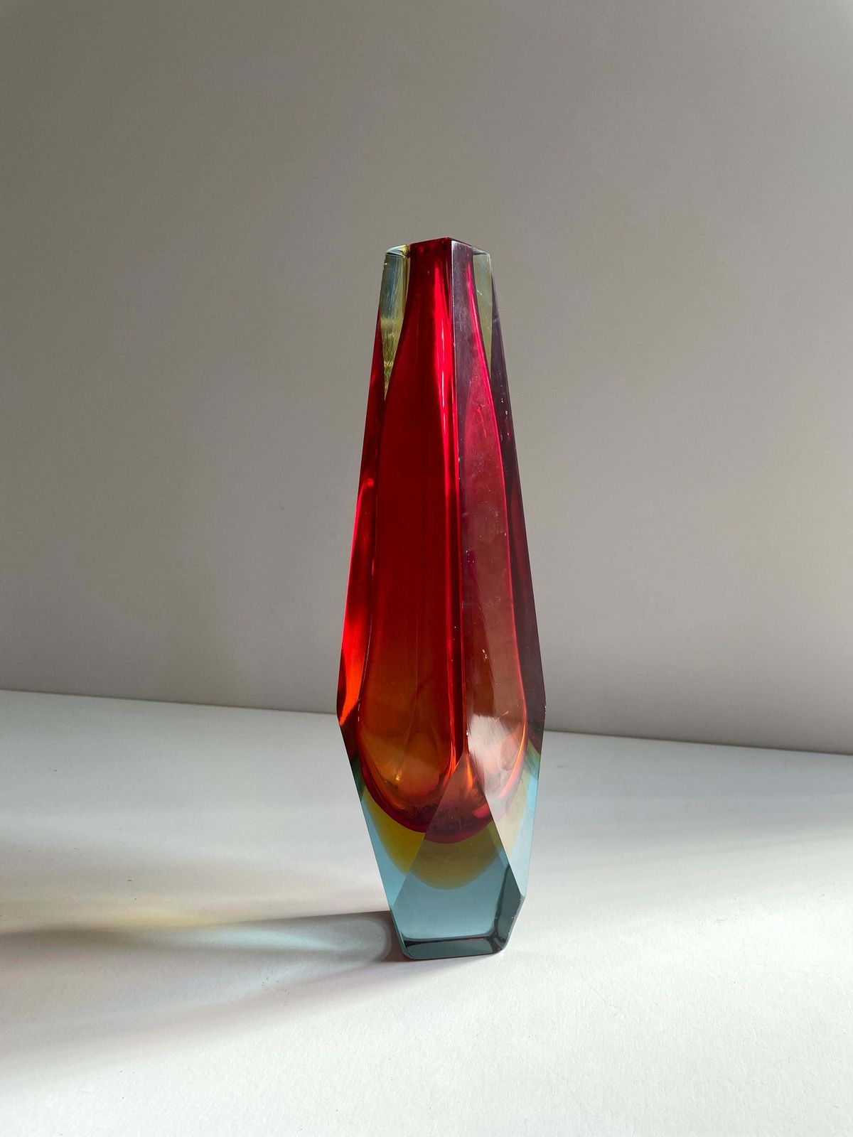 Sommerso Faceted Murano Glass Vase San Marco, Alessandro Mandruzzato, Italy 1960 photo furniture