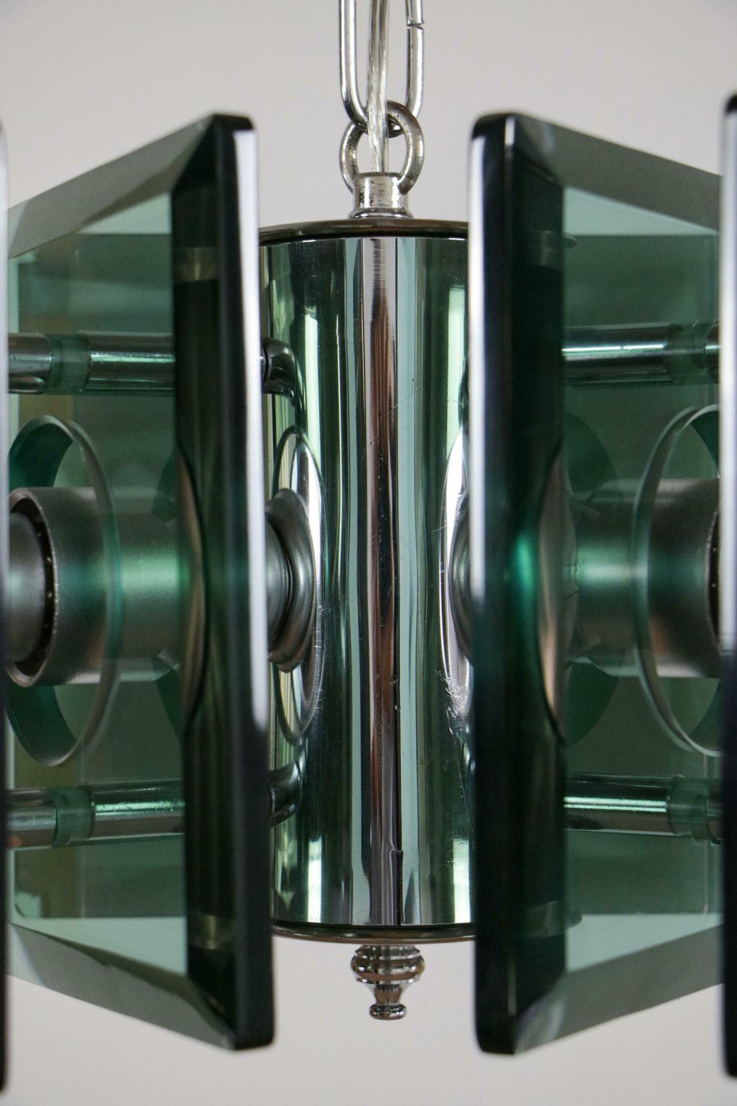 photo furniture Italian Space Age Square Green Color Chandelier By Lupi Cristal Luxor, 1950s