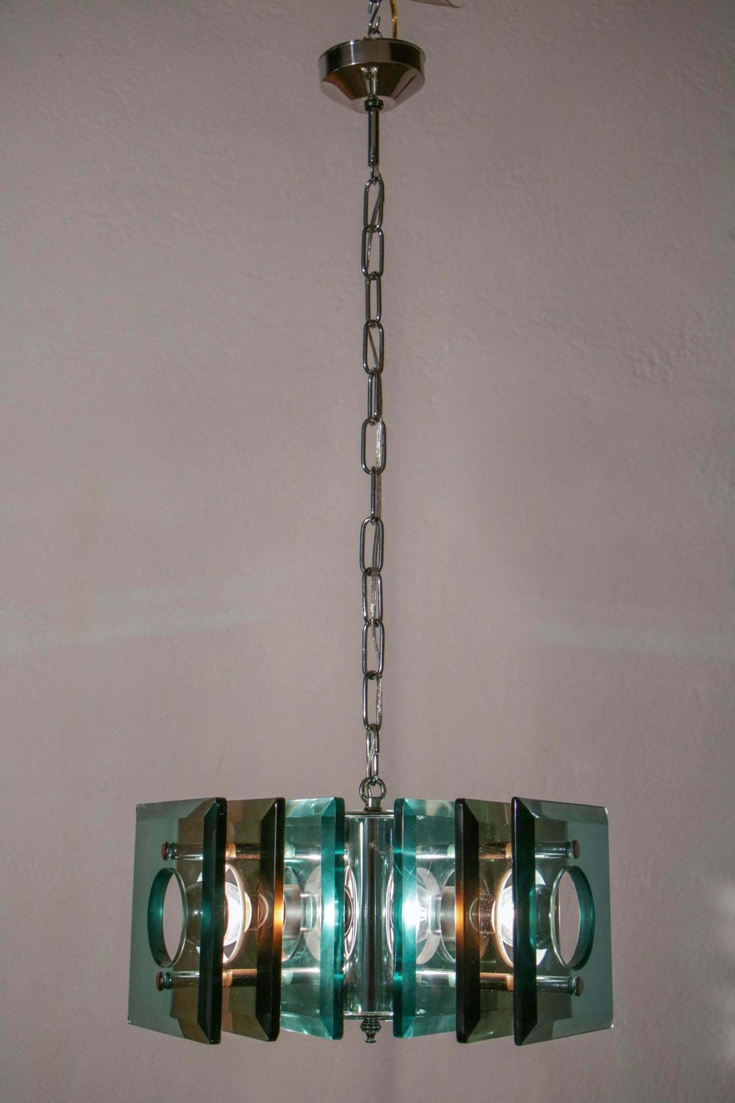 photo buy Italian Space Age Square Green Color Chandelier By Lupi Cristal Luxor, 1950s