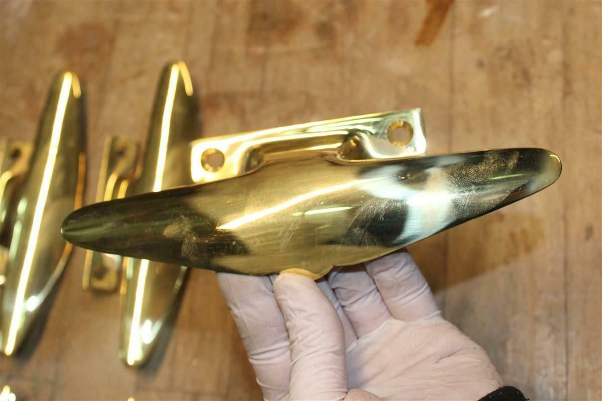 Mid Century Pair Of Italian 1950s Handles Solid Brass Gold Aeroplane Tail Italy photo vintage