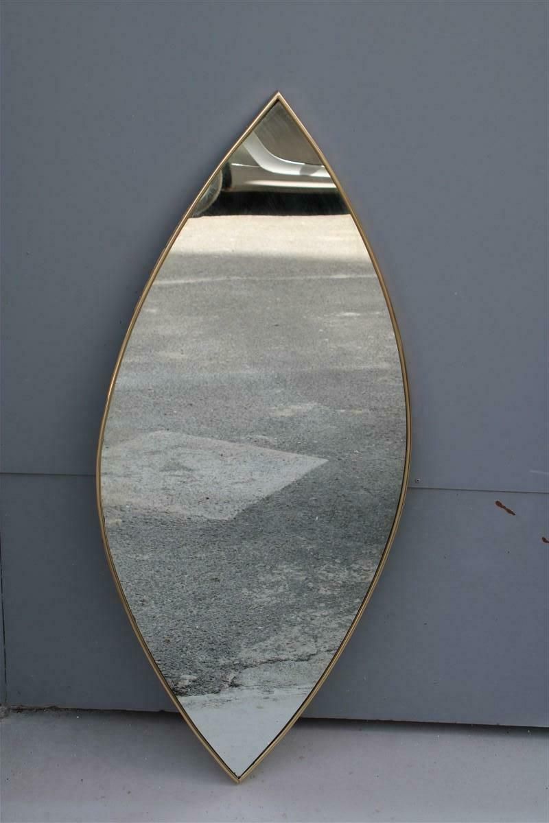Particular Midcentury Italian Eye Shaped Mirror In Shaped Brass 1950s photo buy
