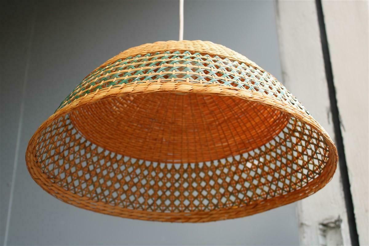 Sardinian Dome Chandelier Hand Woven Straw Green Color Midcentuy Italy Design photo Lighting