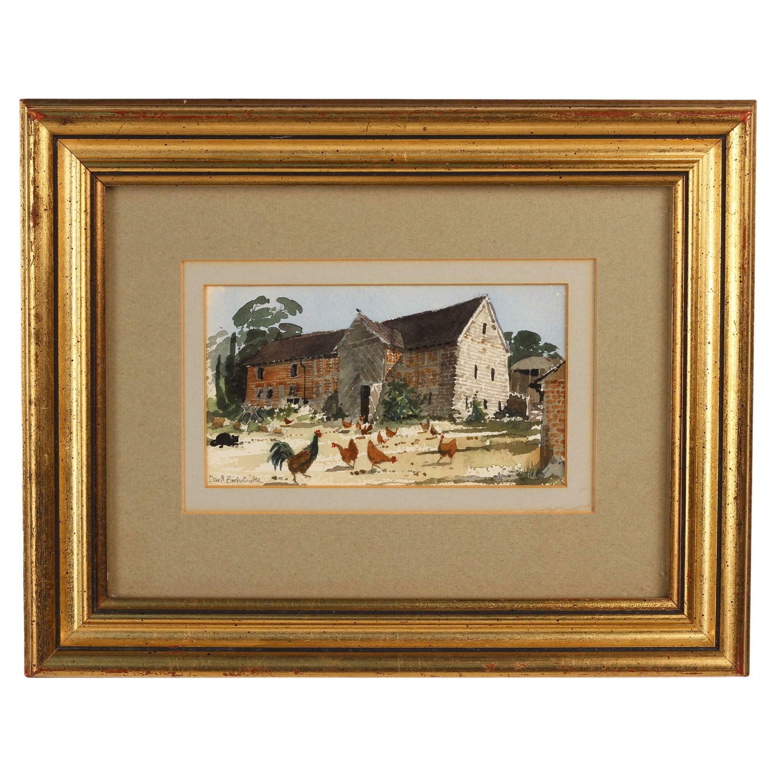 Watercolour By Artist David Birtwhistle Entitled Barn Cat