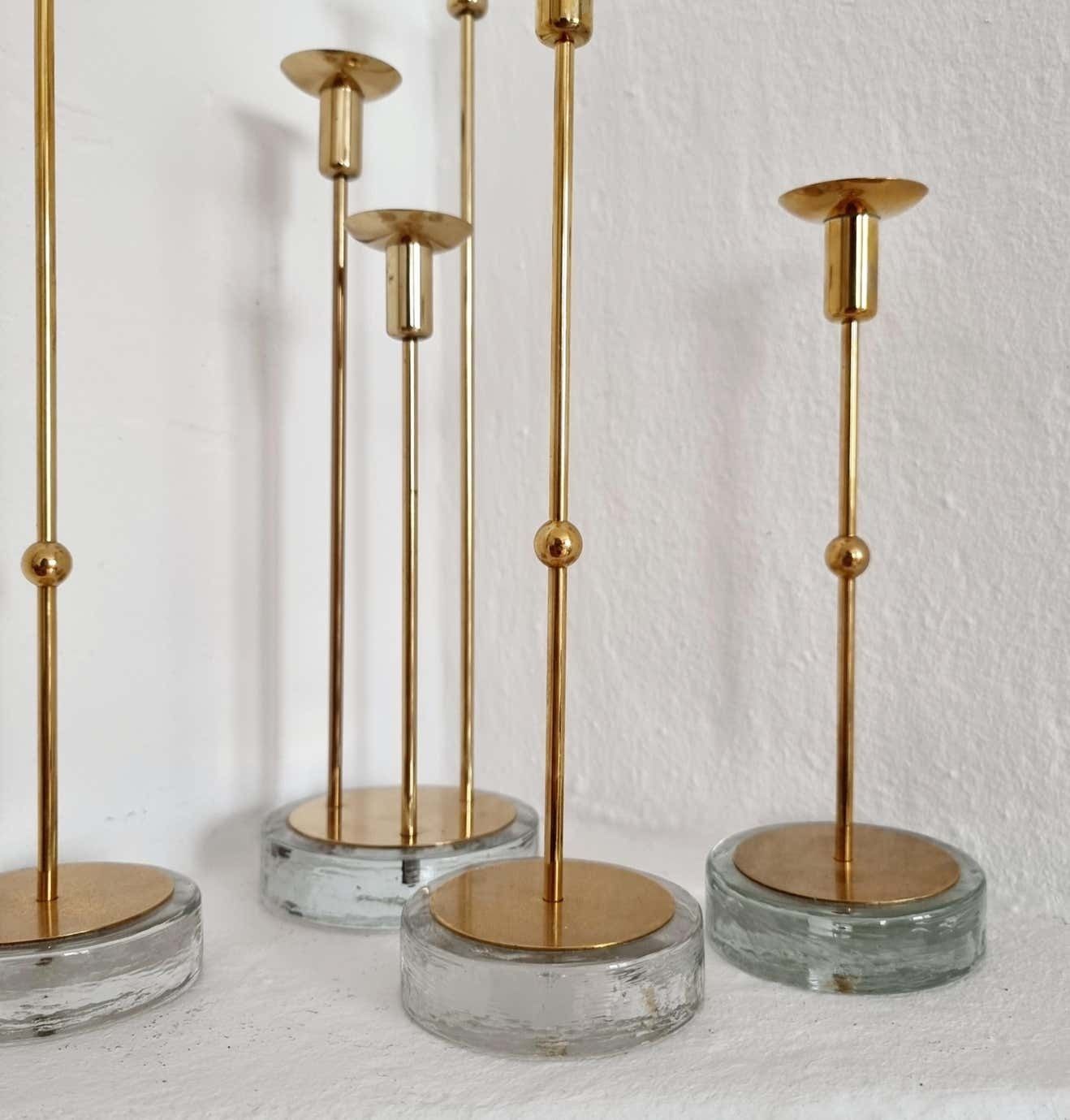 Gunnar Ander, Four Candle Holders, Brass & Glass, Ystad Metall, Swedish Modern photo vinterior