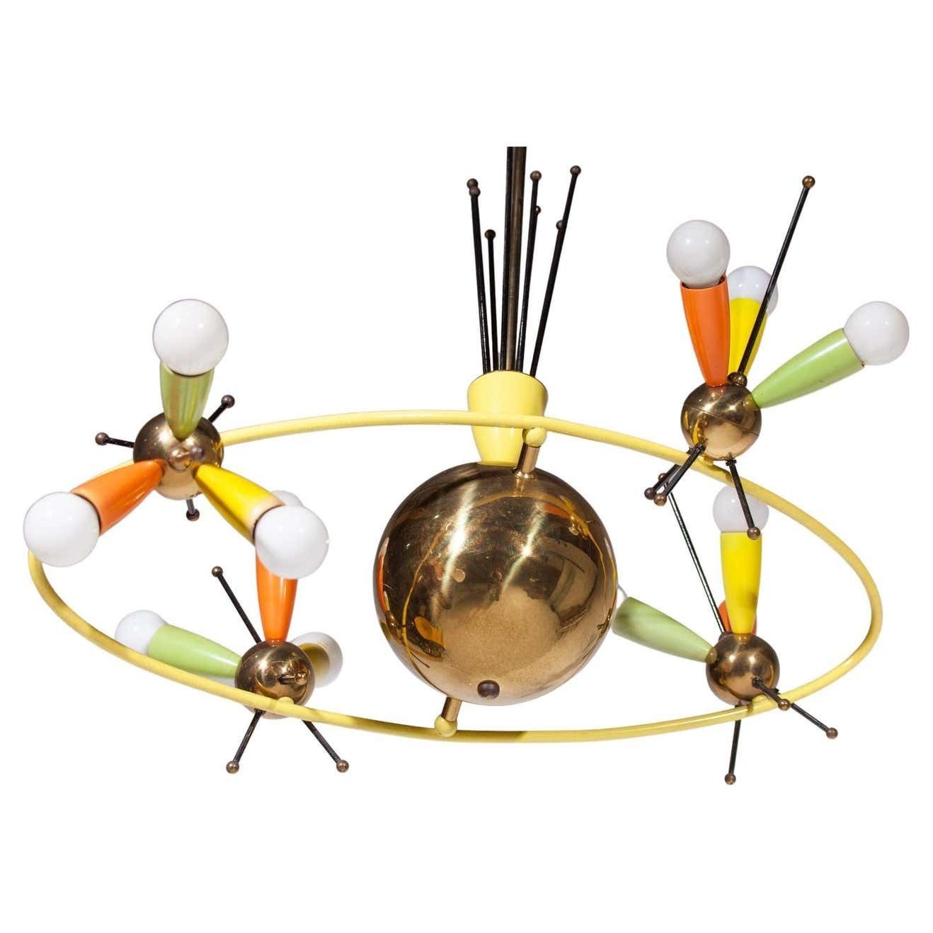 Space Age Fifties Brass Multicoloured Chandelier Style Angelo Lelli, 1959 photo 8821.0