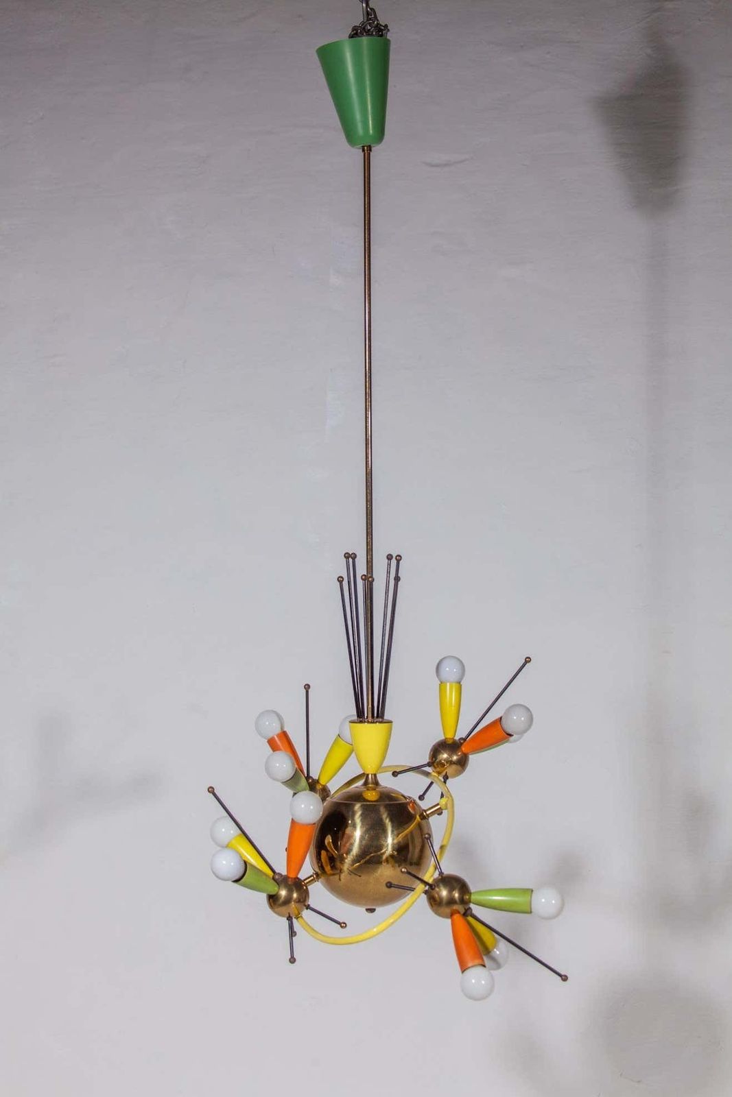 Space Age Fifties Brass Multicoloured Chandelier Style Angelo Lelli, 1959 photo buy