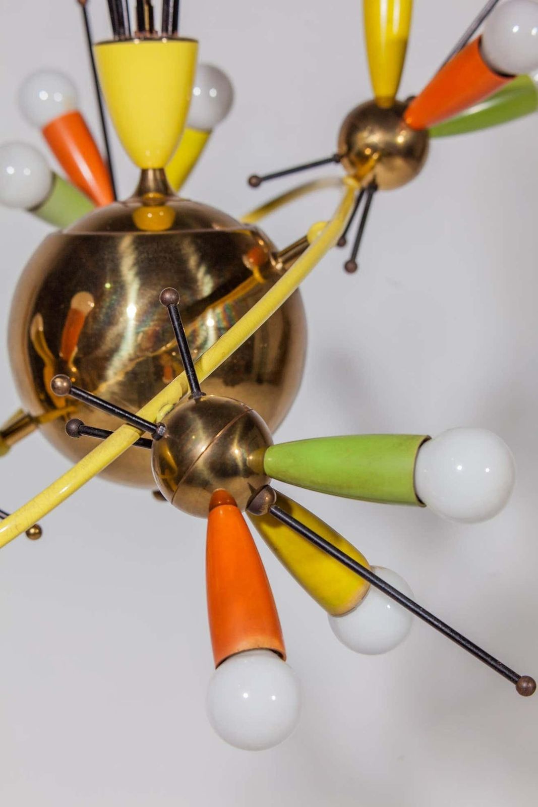 Lighting Space Age Fifties Brass Multicoloured Chandelier Style Angelo Lelli, 1959 photo