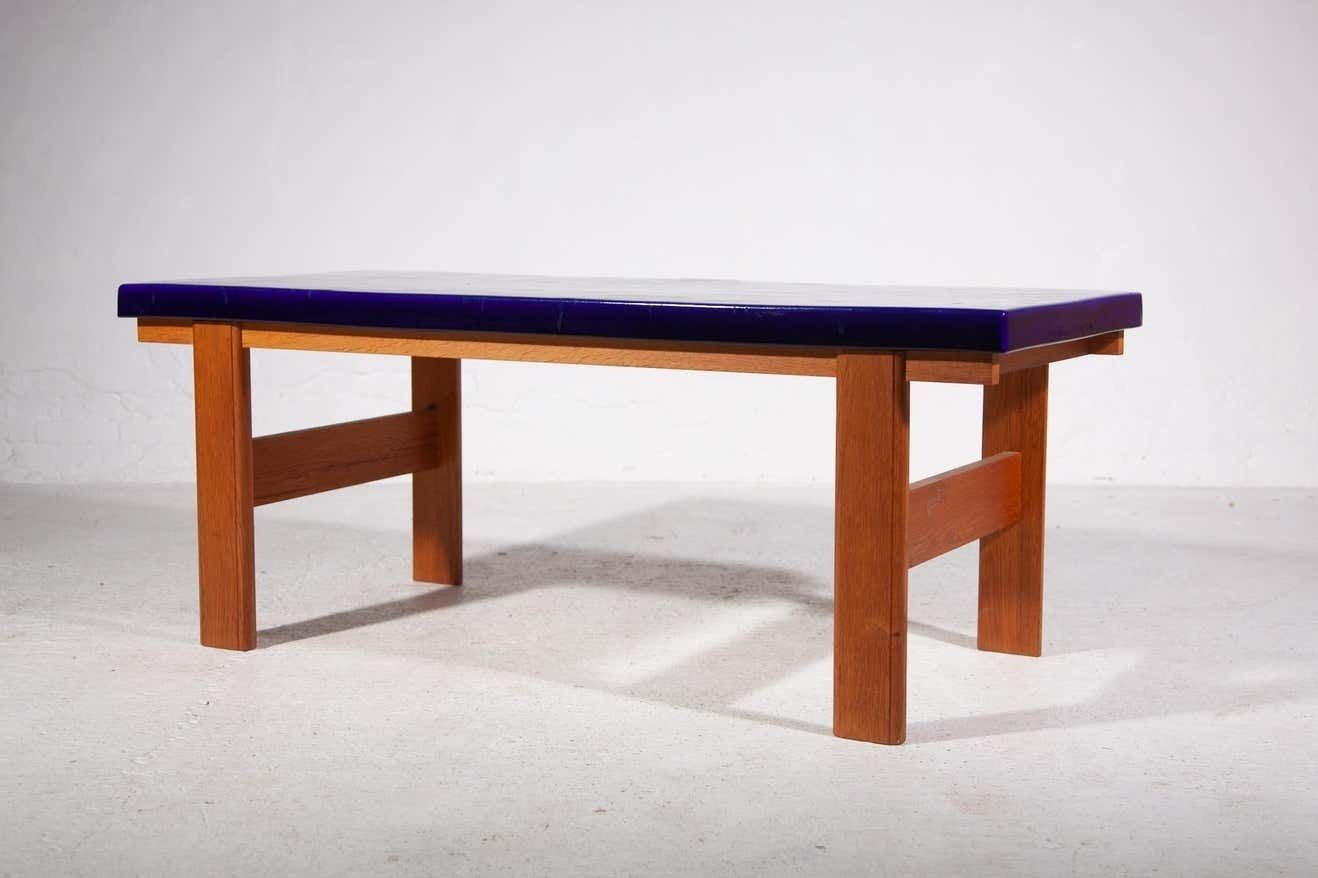 Large Rectangular Top Ceramic Blue And Orange Tile Coffee Table, 1970s photo Furniture
