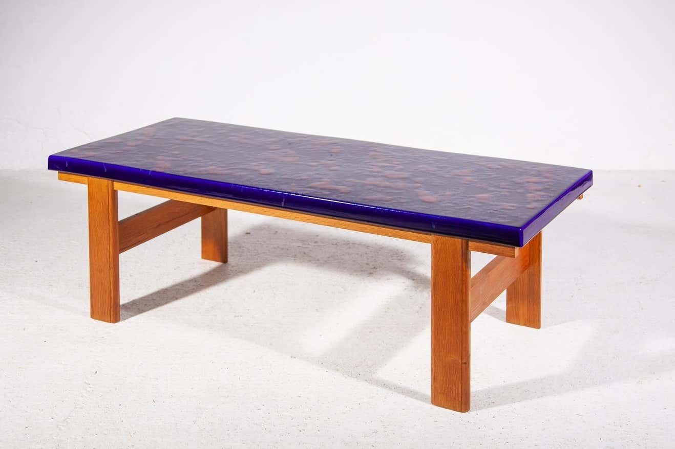 Large Rectangular Top Ceramic Blue And Orange Tile Coffee Table, 1970s photo 3197.0