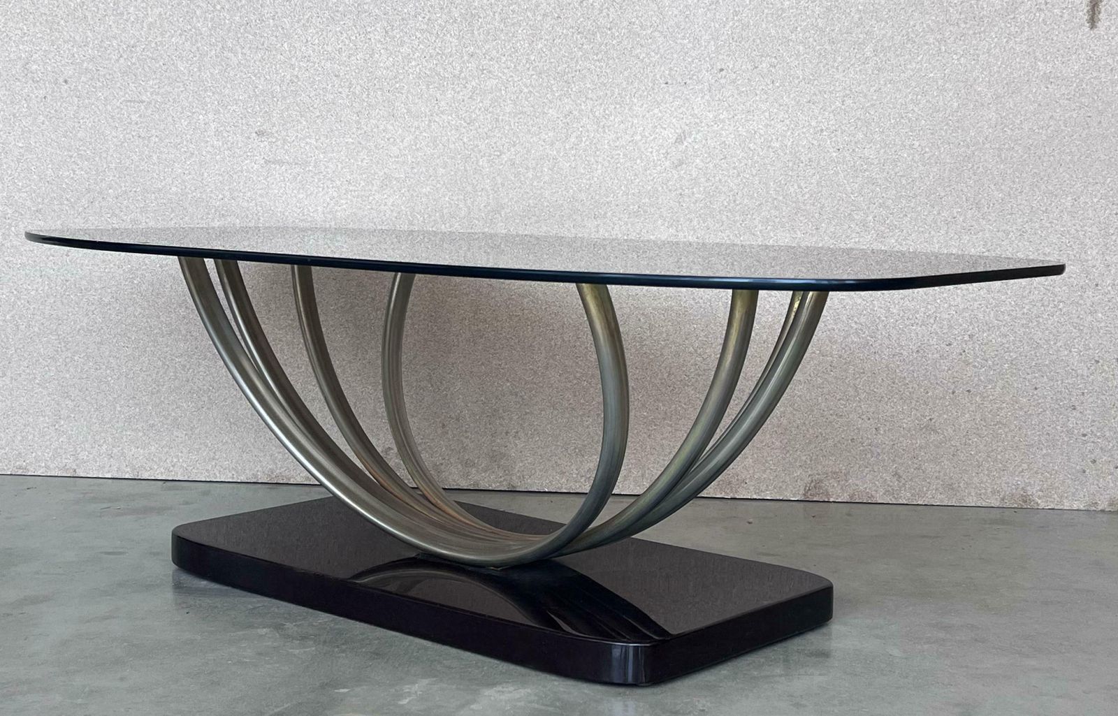 Art Decó Chrome Coffee Table With Fumé Glass Top And Ebonised Base photo 2401.0