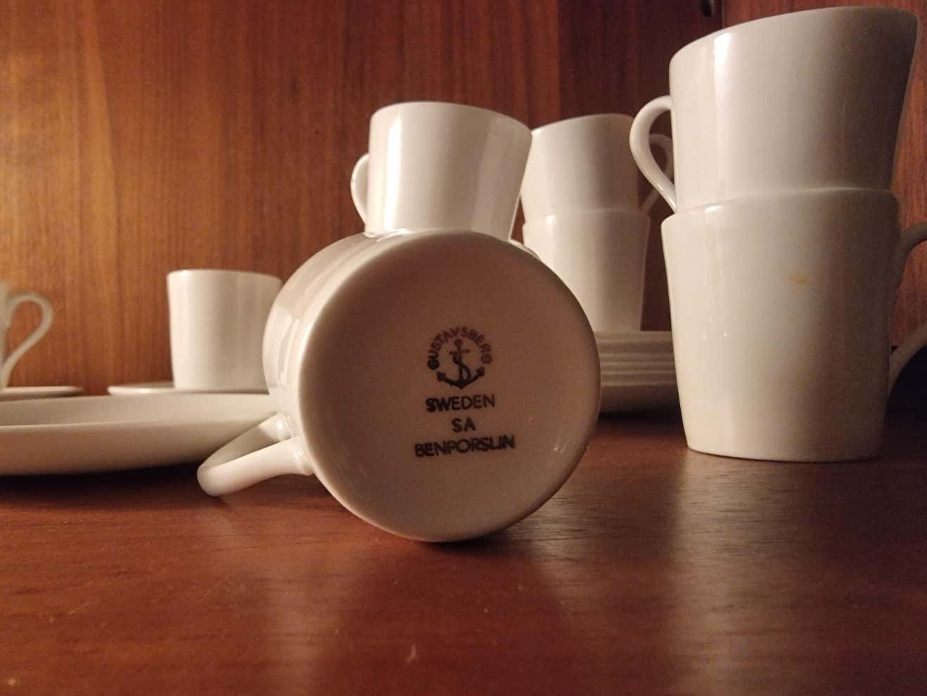 photo vinterior Stig Lindberg, Bone Porcelain 10 Espresso Cups Gustavsberg, Scandinavian Modern