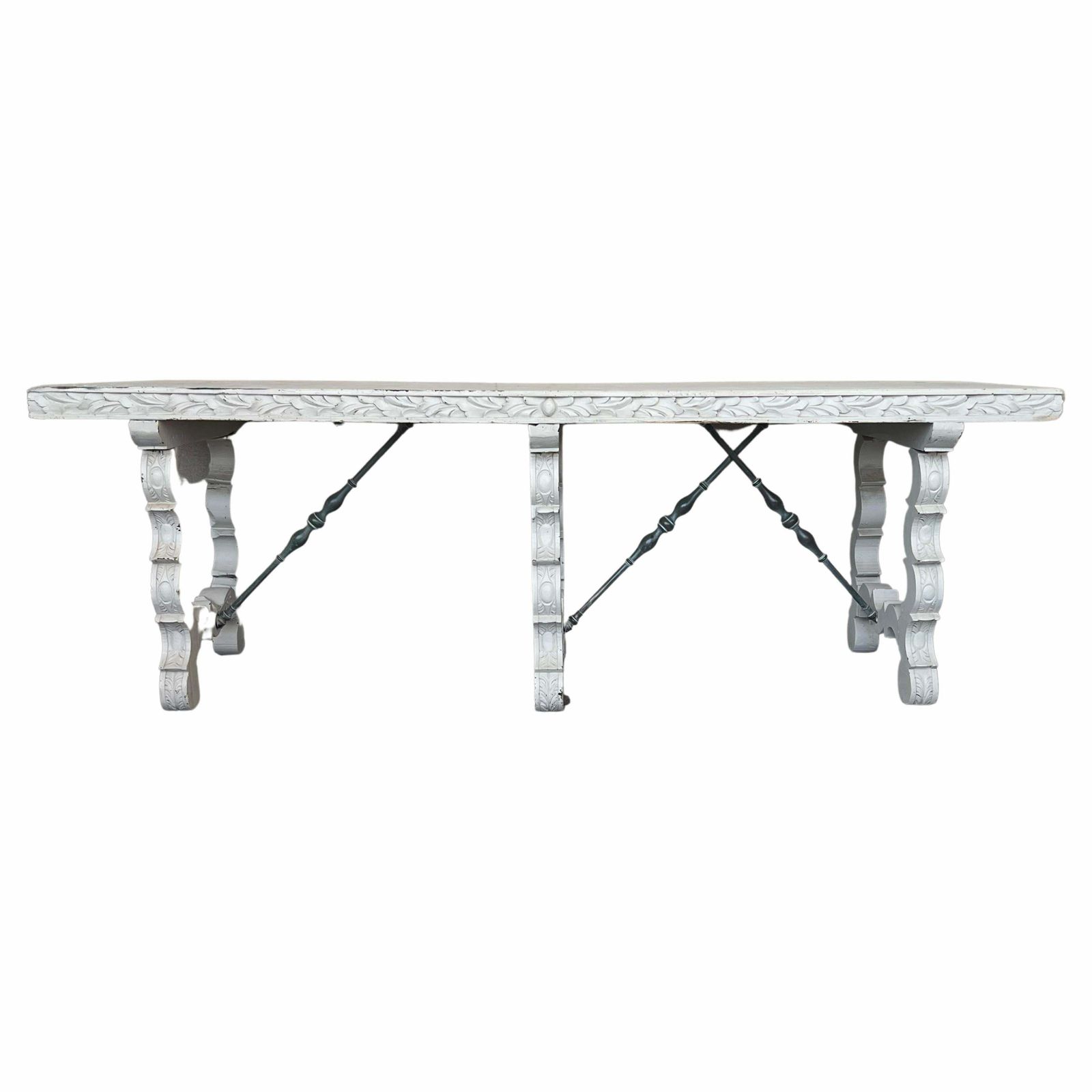 Grande table console ou de milieu, peinte en blanc, pieds en lyre, XIXe siècle photo furniture