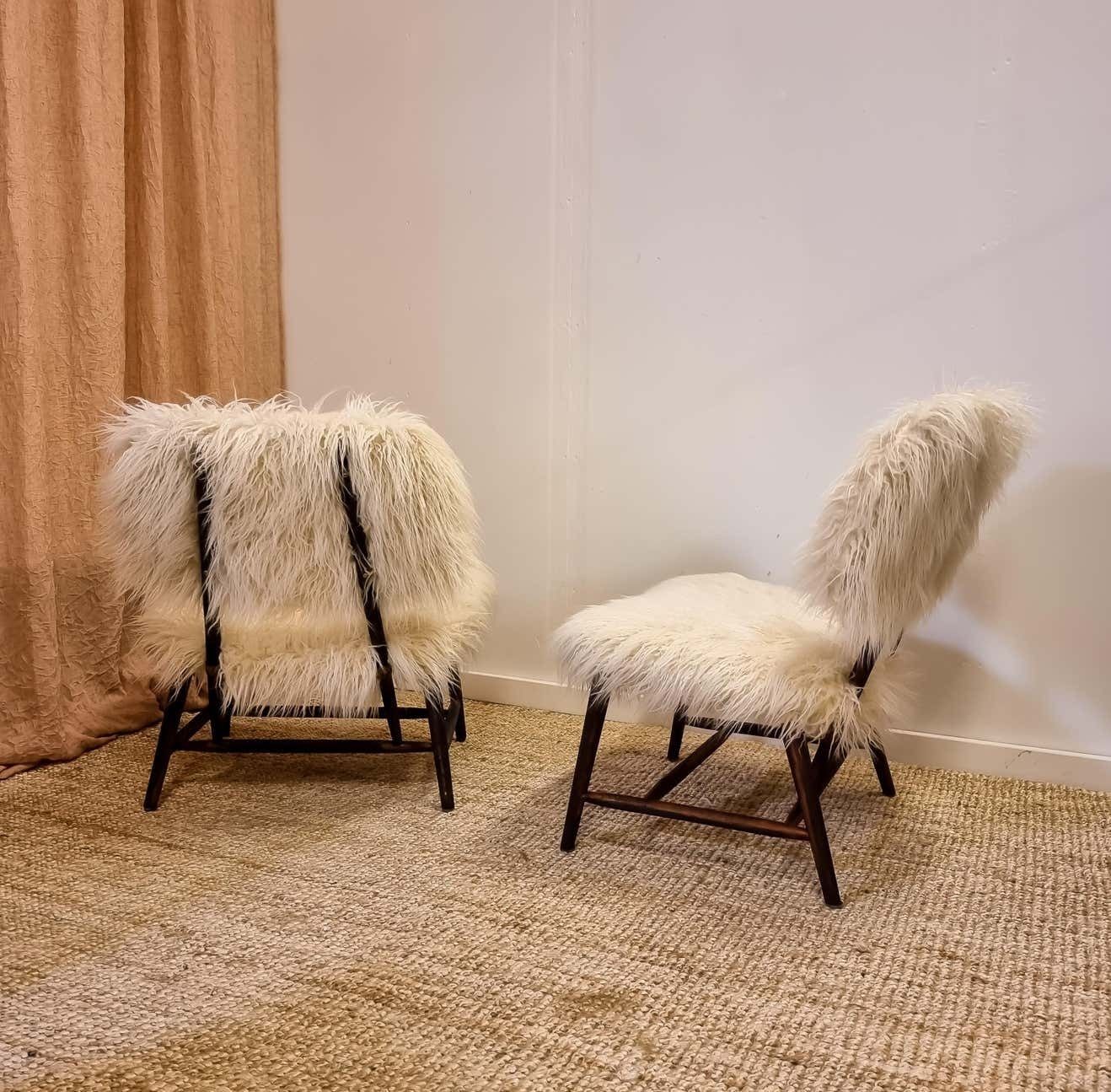Alf Svensson, A Pair Of Classic Swedish Modern Chairs "Teve", Pierre Frey Fabric photo for sale