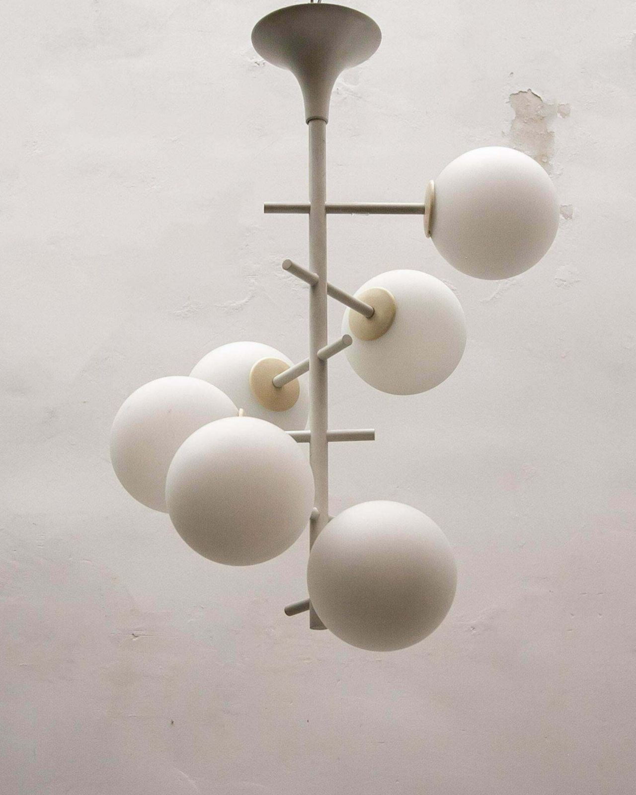 Large Kaiser Sputnik White Opal Glass Globes Chandelier, Germany, 1960s photo furniture