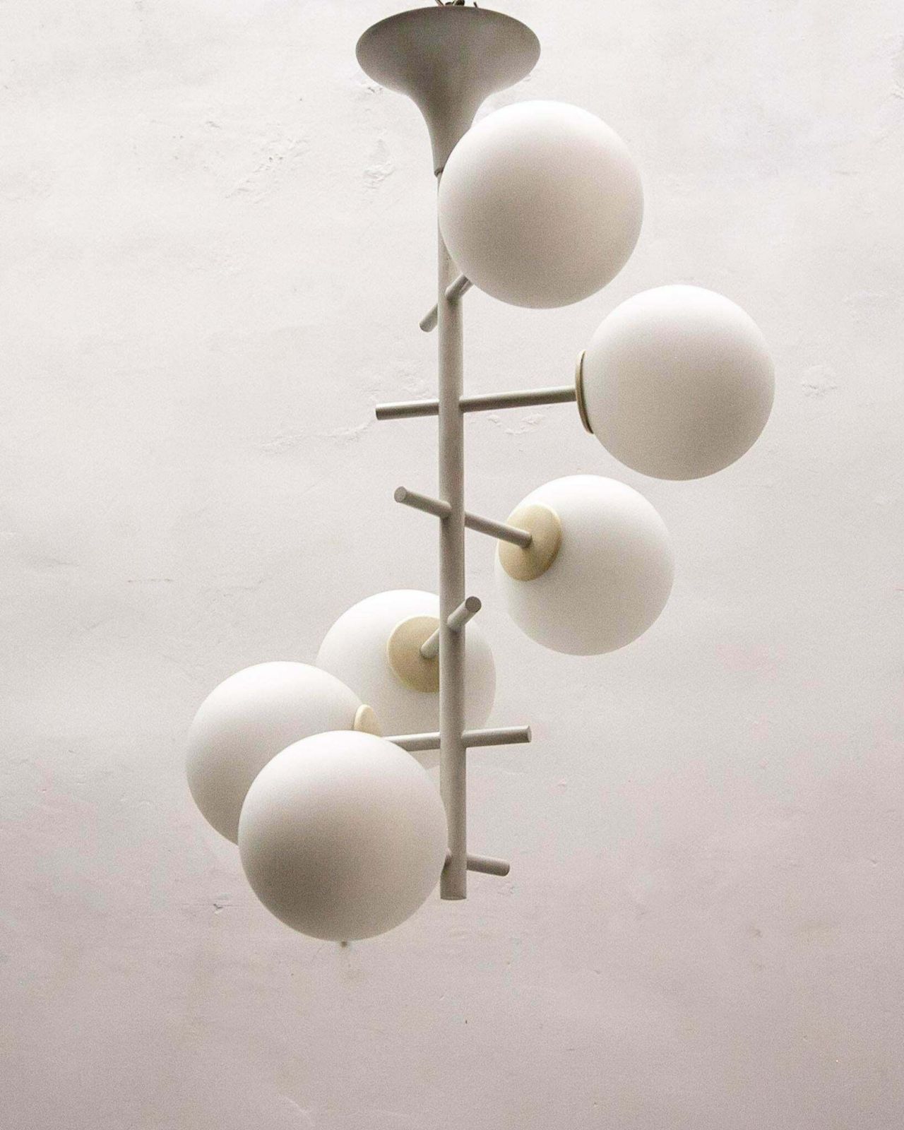 Large Kaiser Sputnik White Opal Glass Globes Chandelier, Germany, 1960s photo for sale