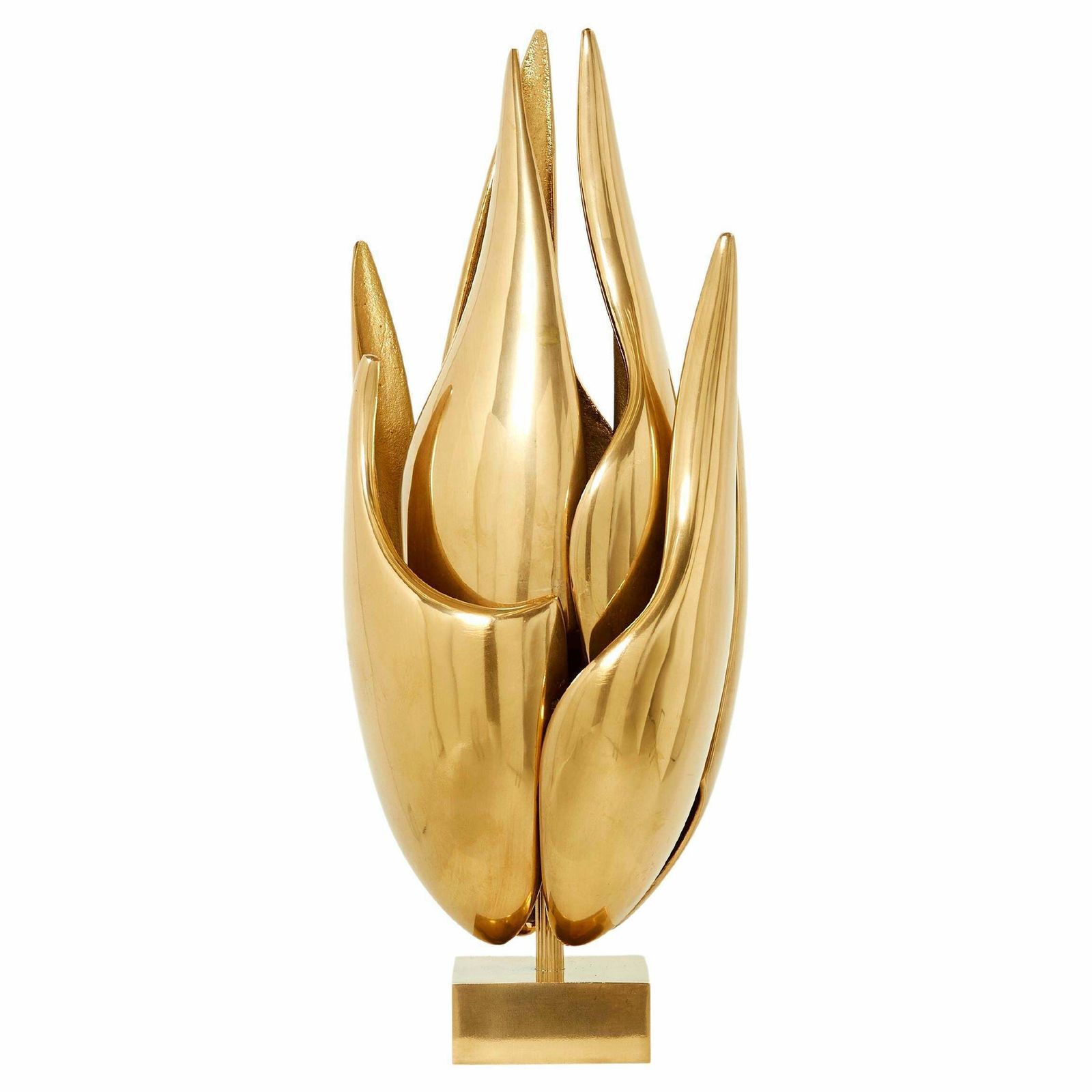Michel Armand Gilt Bronze Modernist Flame Sculpture Table Lamp, 1970