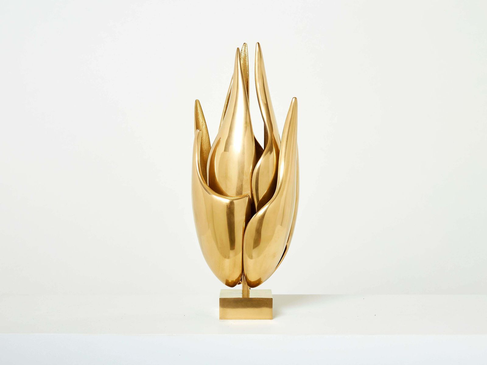 photo for sale Michel Armand Gilt Bronze Modernist Flame Sculpture Table Lamp, 1970