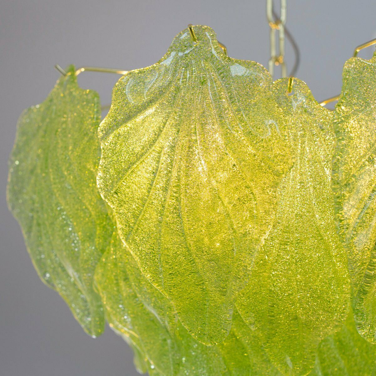 photo for sale Murano Glass Suspension Chandelier With Green Leaves, Italy, 1990s