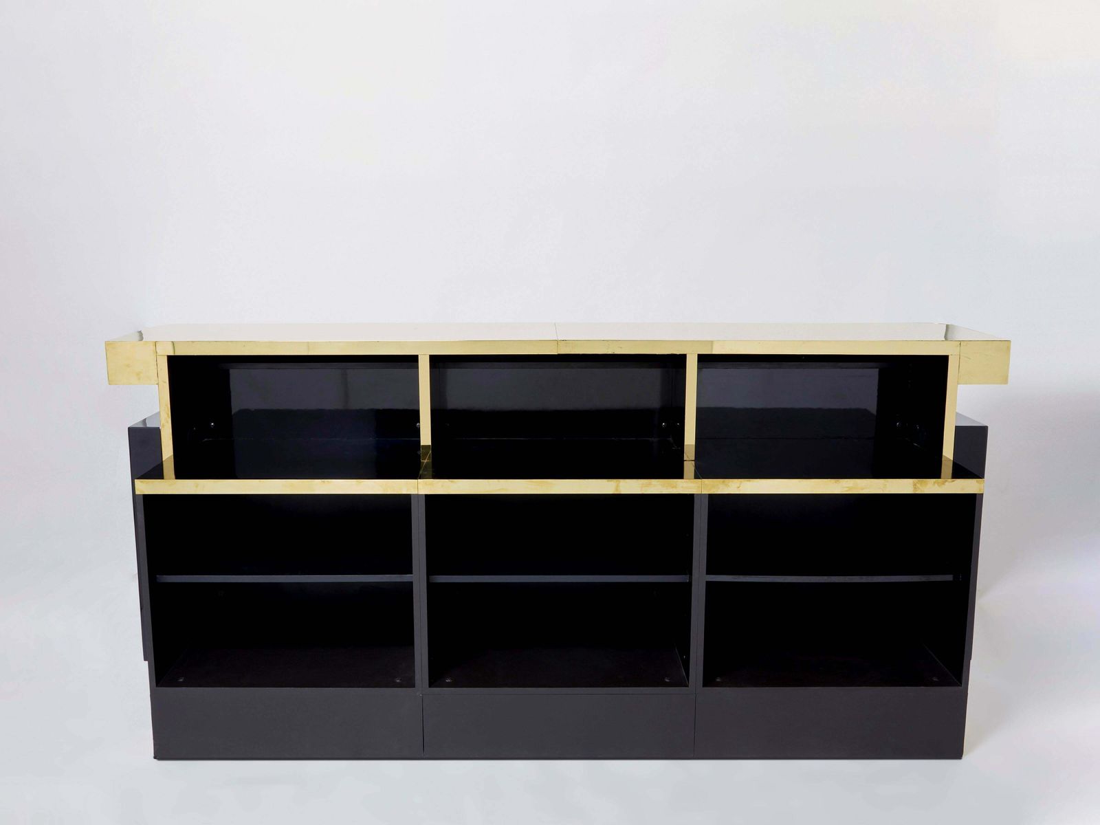 Unique J.C. Mahey Black Lacquered Brass Bar Cabinet Counter 1970s photo Furniture