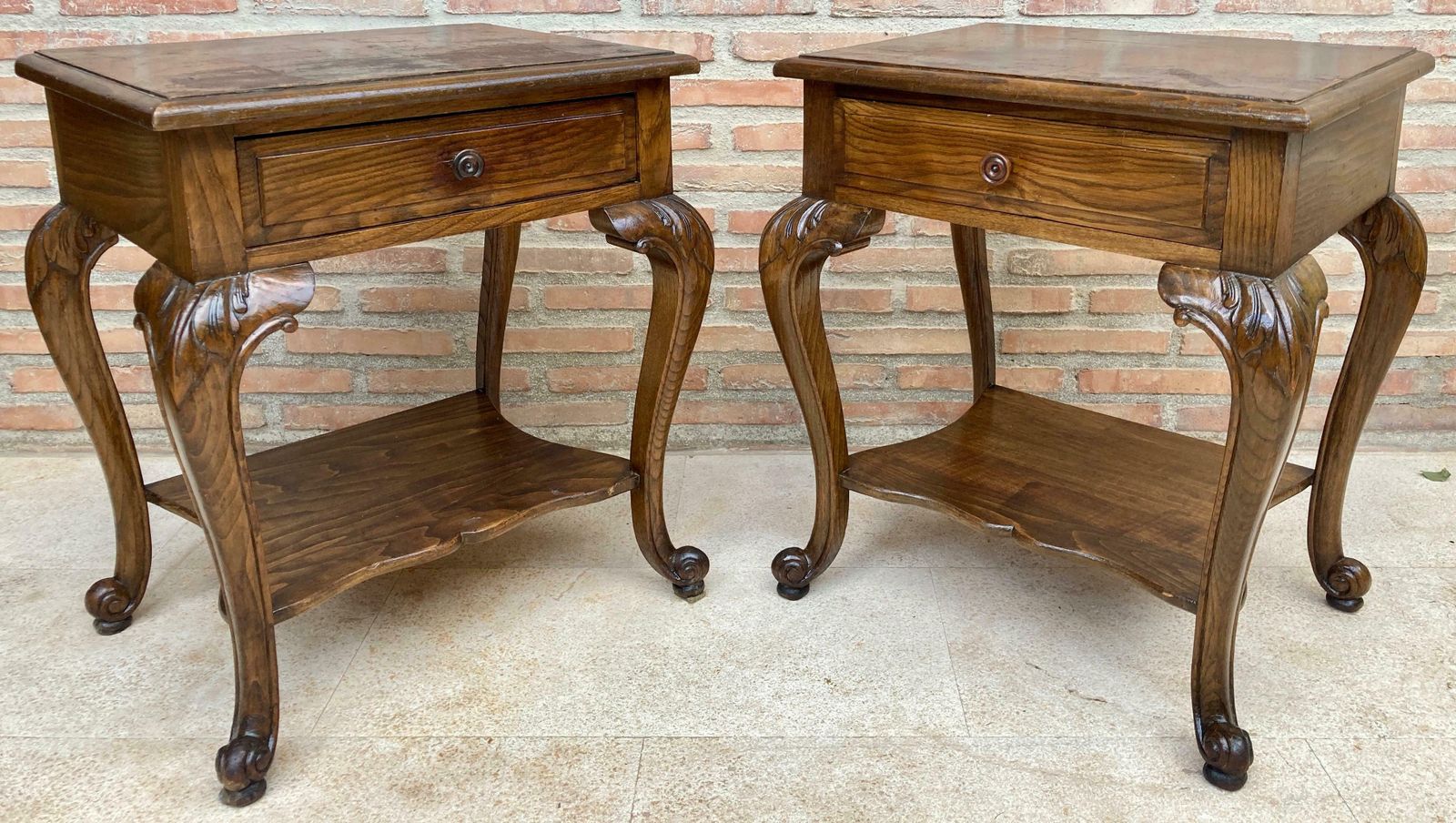 French Louis XV Style Walnut Bedside Tables With Drawer And Open Shelf, 1930s, S photo furniture