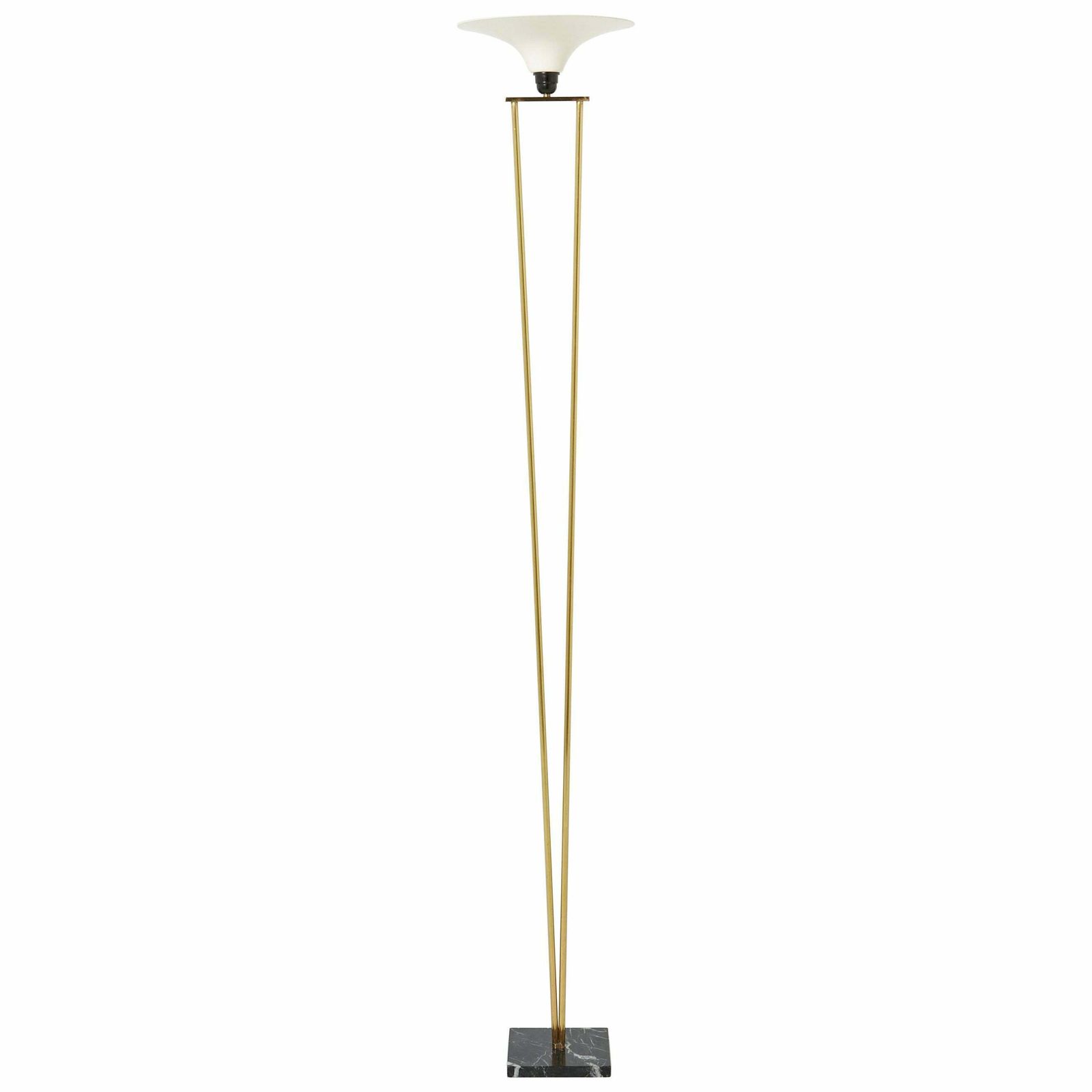 Lampadaire Stilnovo en laiton et opaline, socle en marbre, années 1960