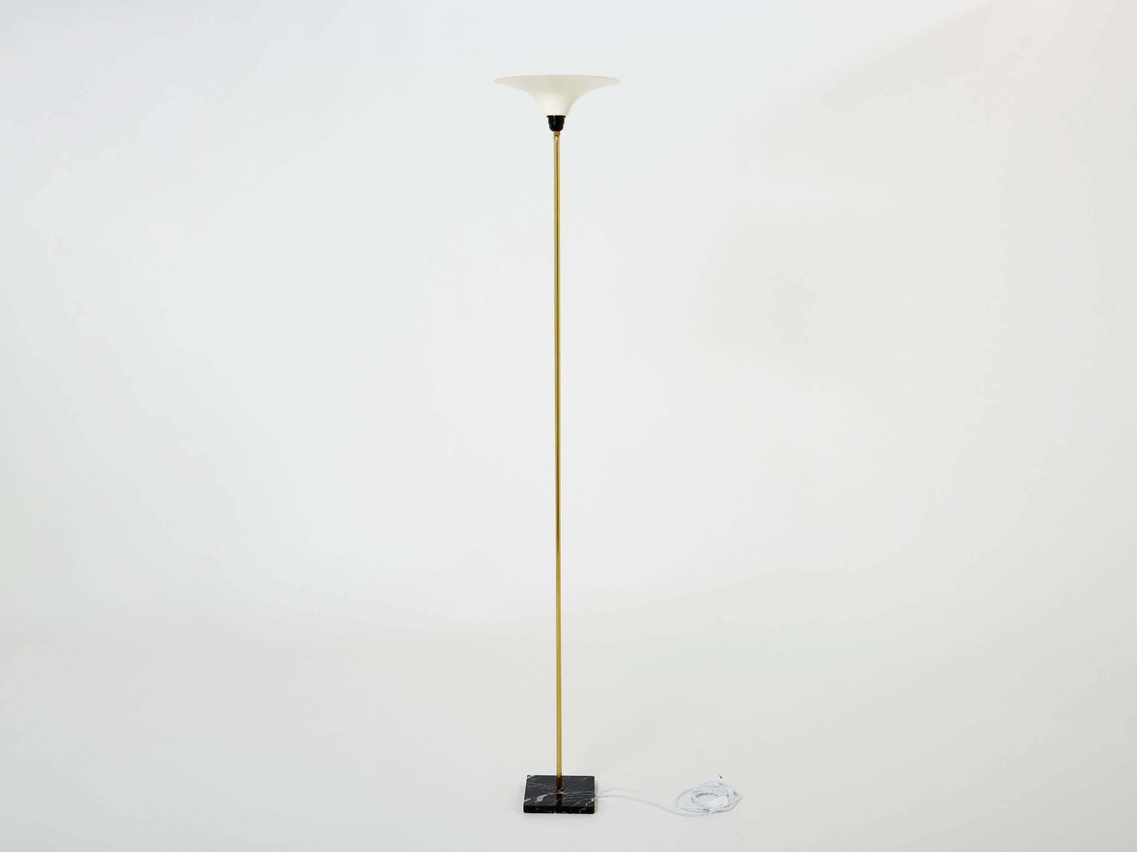 Stilnovo Italian Brass And Opaline Floor Lamp Marble Base 1960s photo vintage