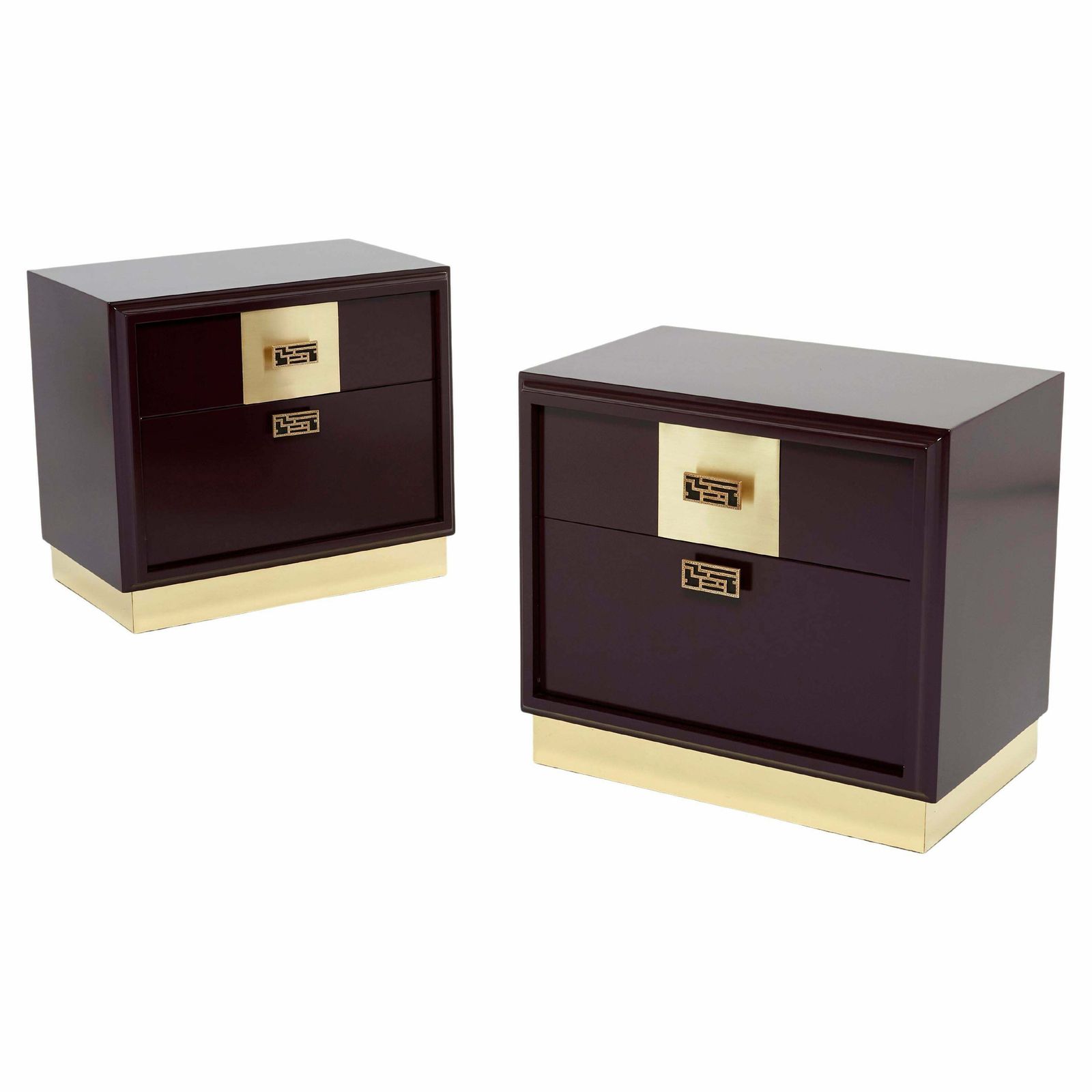 Paire de tables de chevet Luciano Frigerio laquées prune et laiton, Italie, années 1970