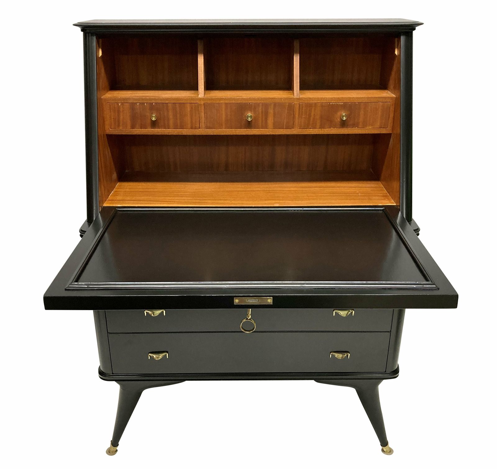 Furniture A Pair Of Black Lacquered Mid Century Secretaires By Paolo Buffa photo