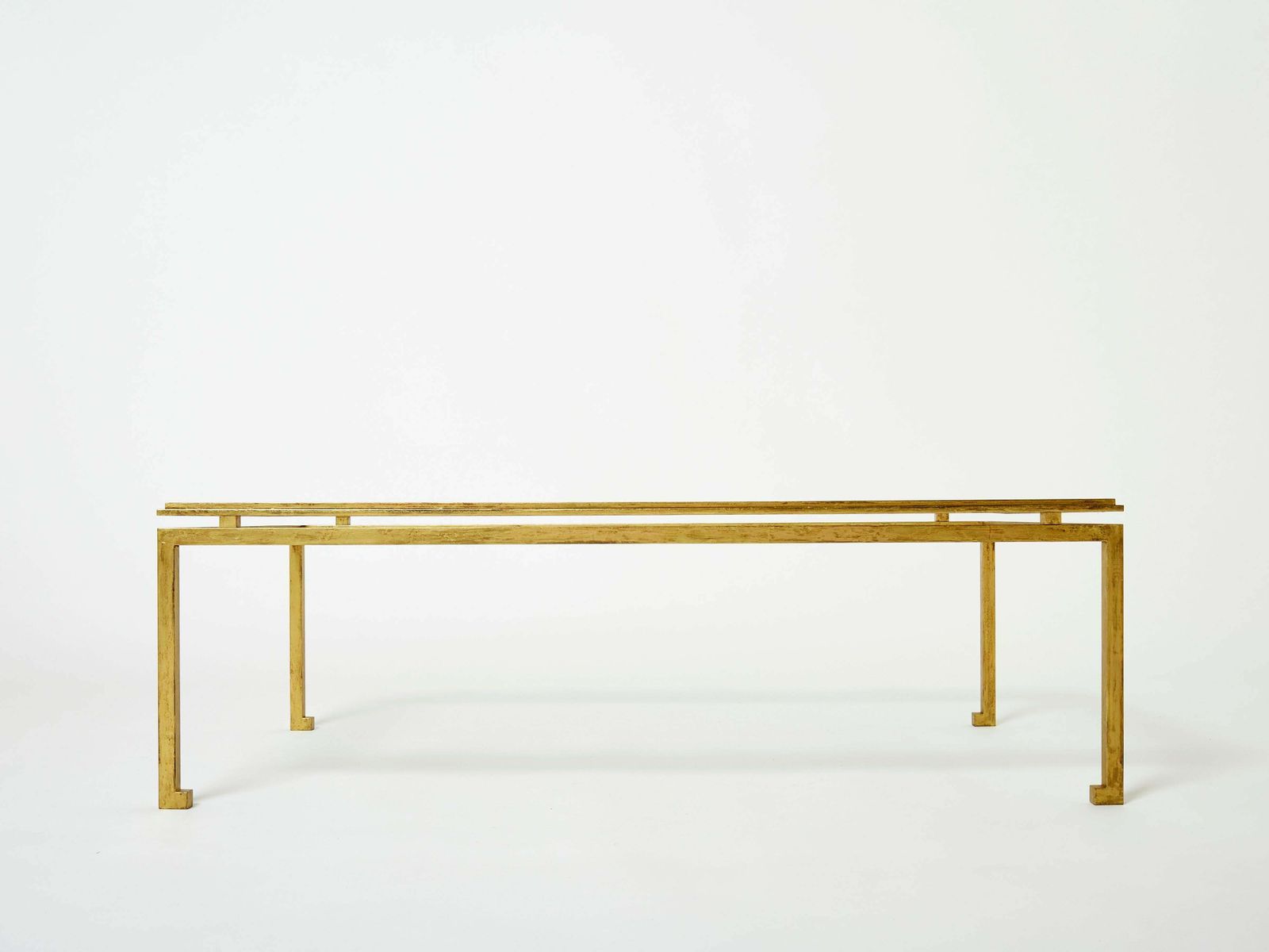Table basse Maison Ramsay en fer doré et verre, 1950 photo Mobilier