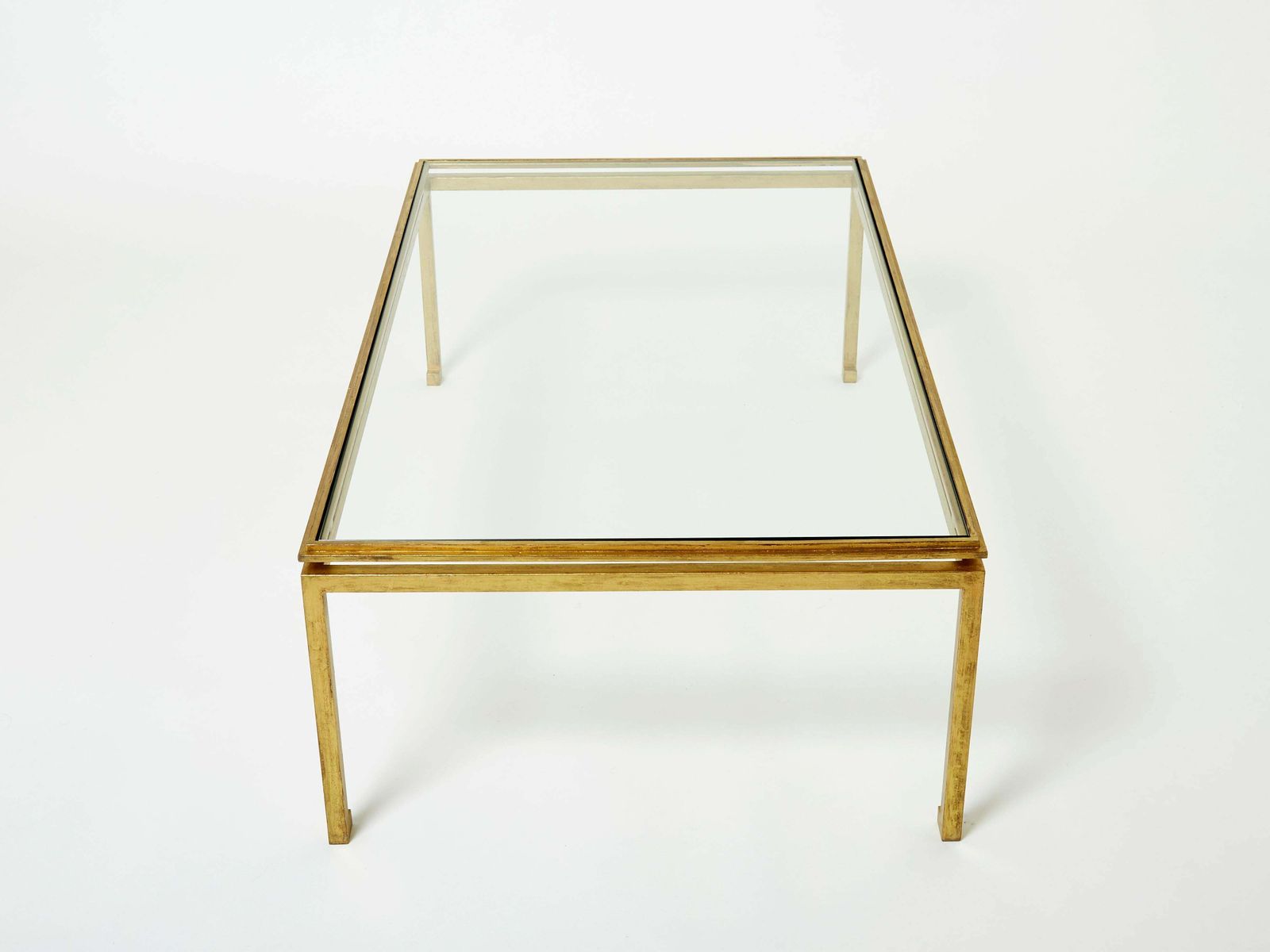 photo for sale Table basse Maison Ramsay en fer doré et verre, 1950