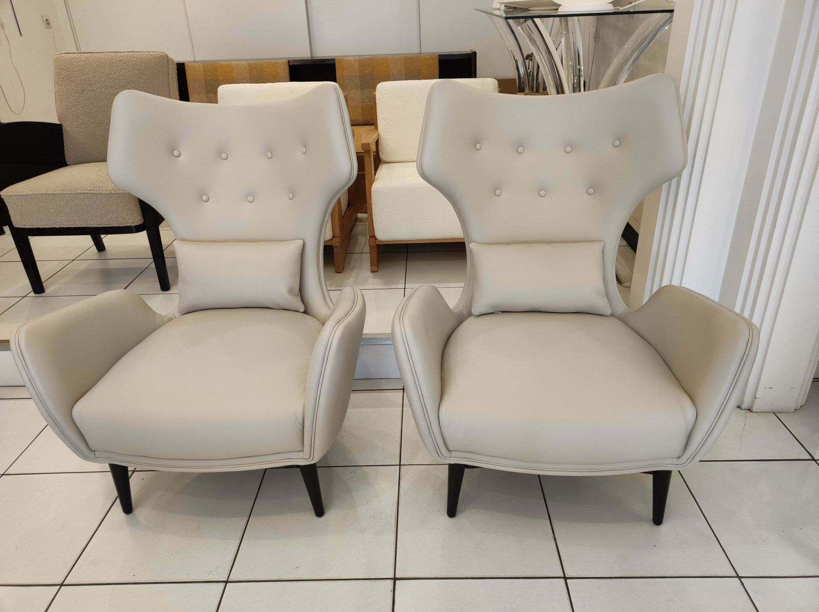 Pair Of French Greige Leather Armchairs photo Furniture