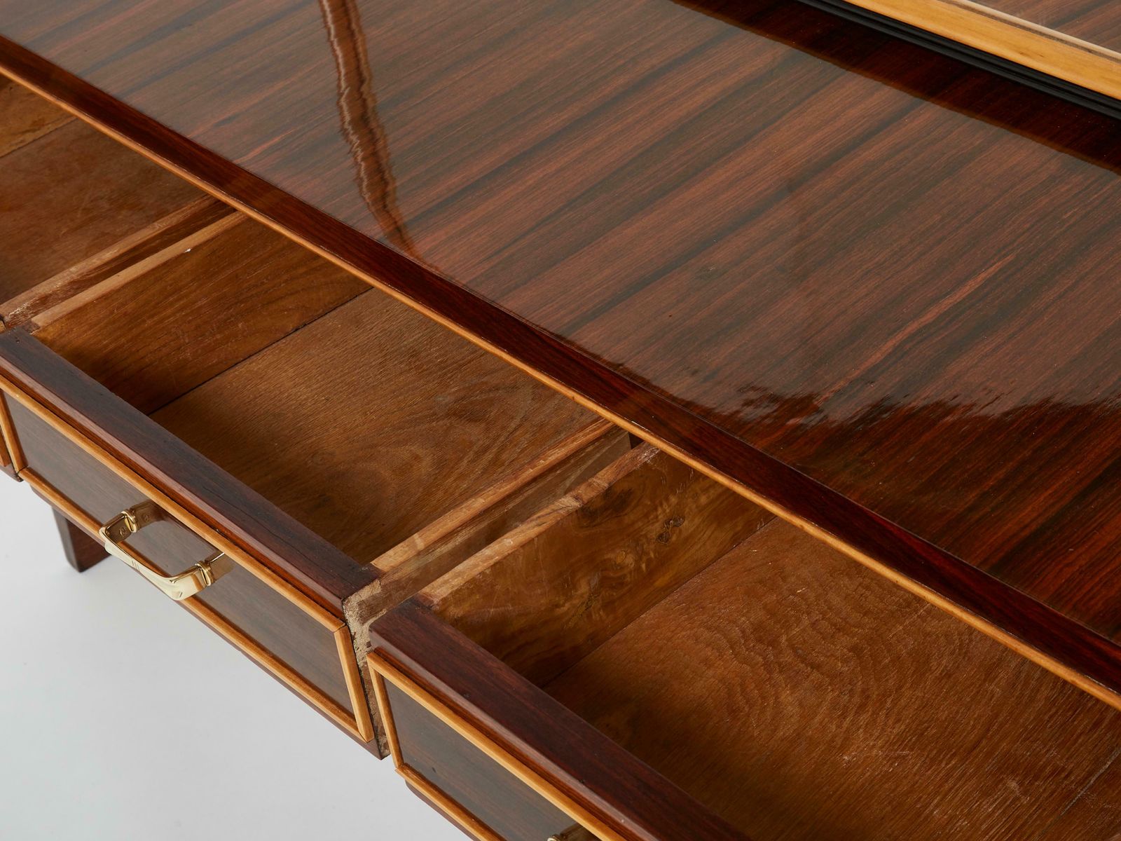Paolo Buffa Rosewood Sycamore And Brass Console Vanity, 1940s photo 24365.97