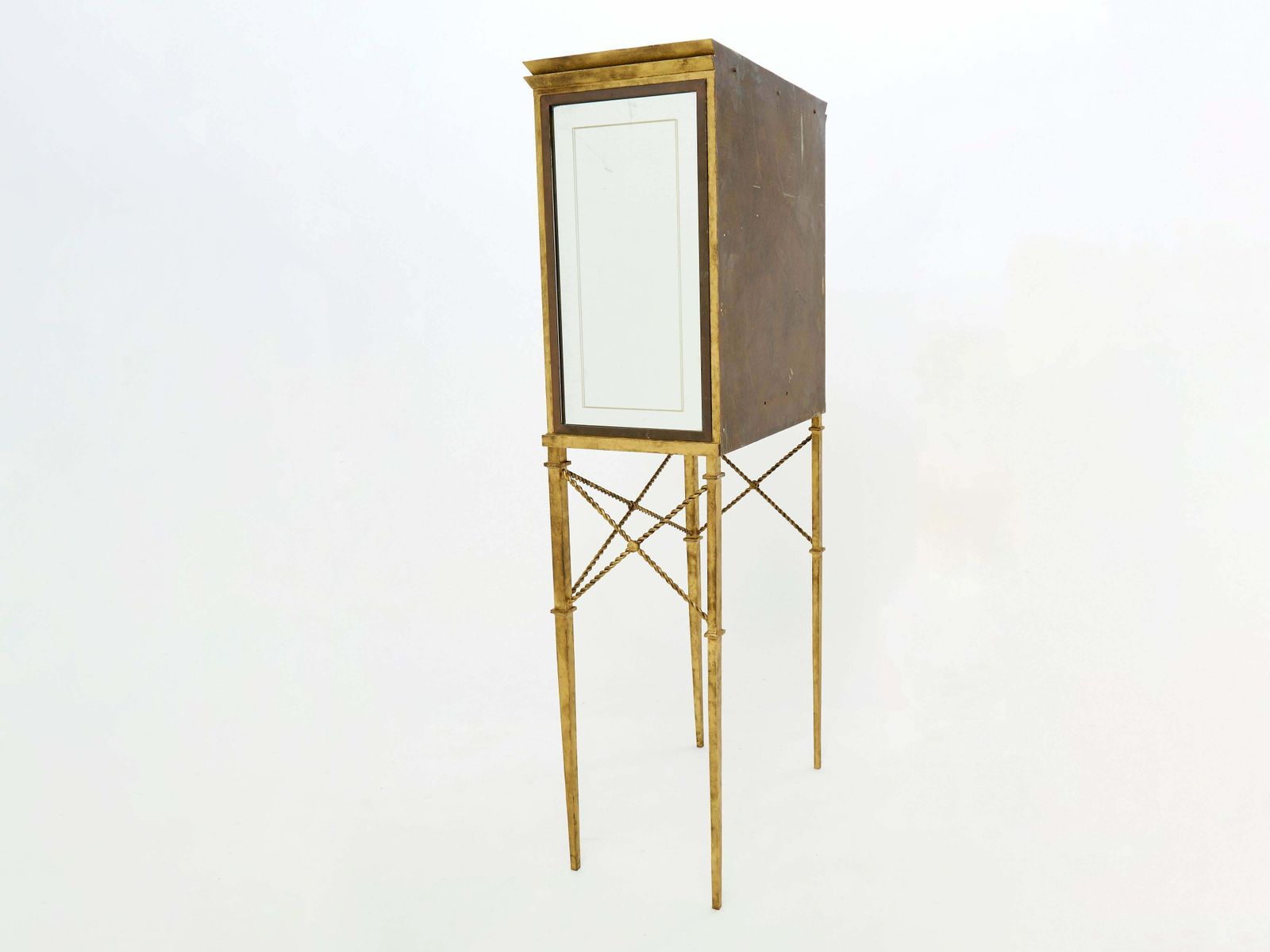 French Gilded Iron Mirrored And Brass Bar Cabinet Vitrine 1920s photo buy