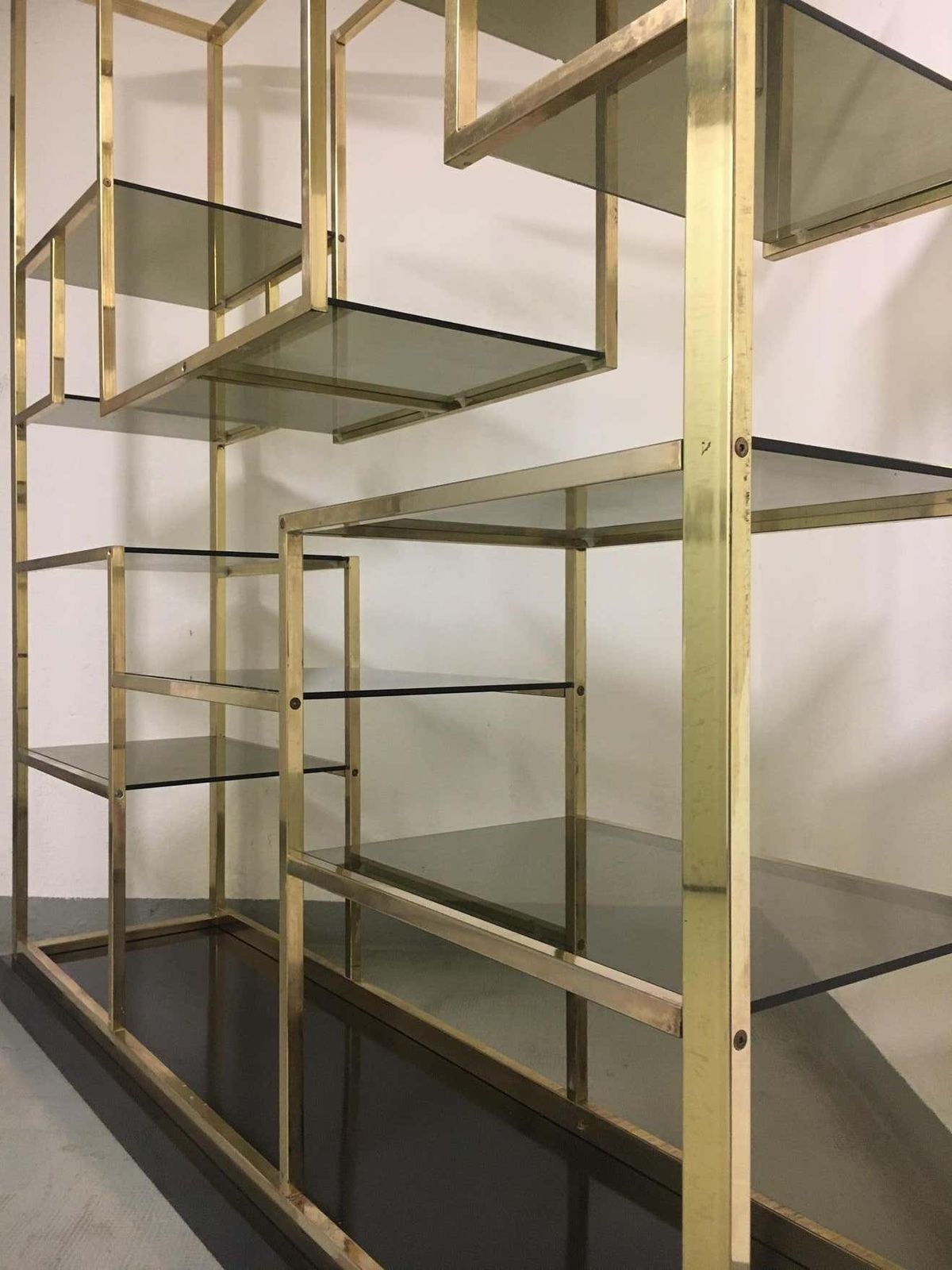 Brass & Glass Shelving / Etagère By Romeo Rega, Italy Ca. 1970s photo for sale