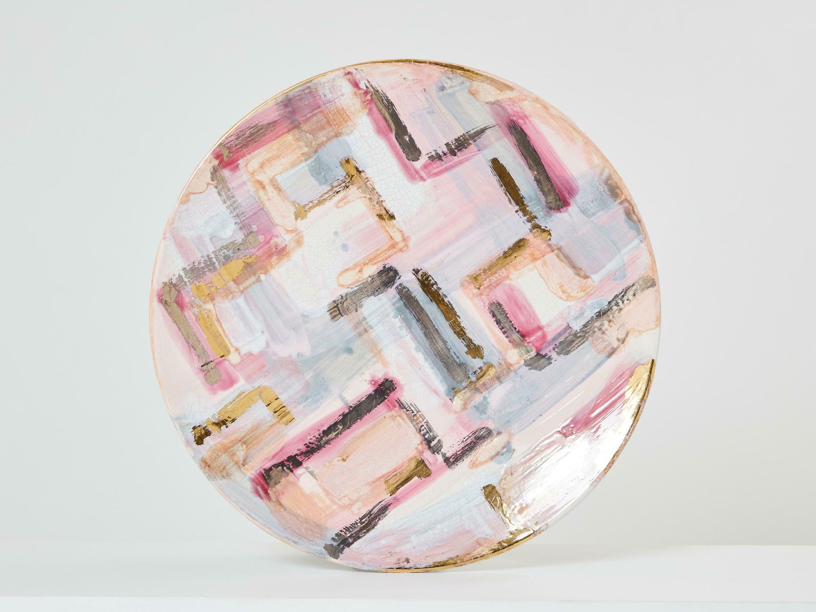 photo vinterior Les Héritiers Large Gilded Enameled Ceramic Plate Centerpiece, 1990