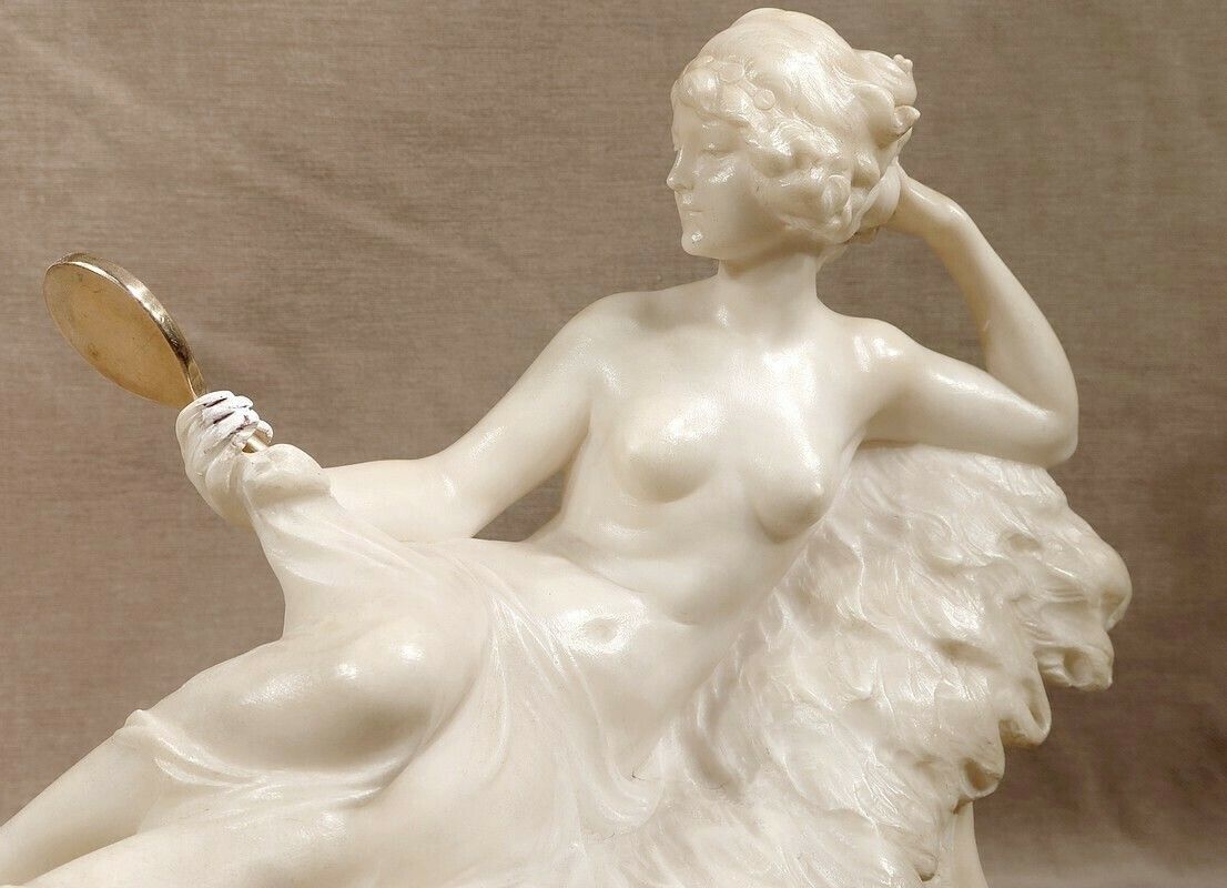 Home Decor Important Sculpture "Venus At The Mirror" By A. Saccardi   Early 20th Century photo