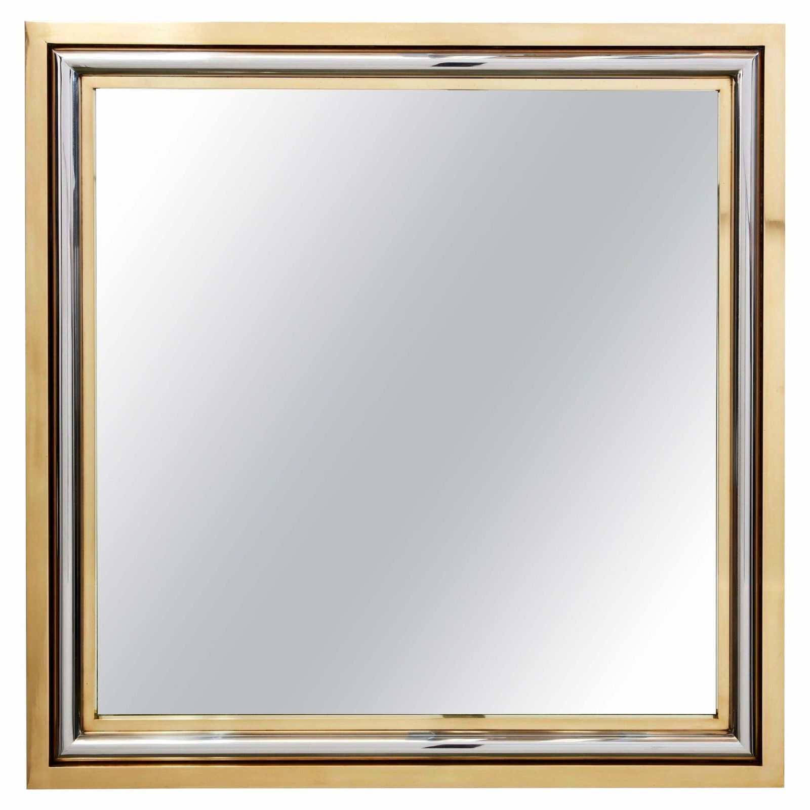 Romeo Rega For Metalarte Large Brass Chrome Square Mirror 1970s