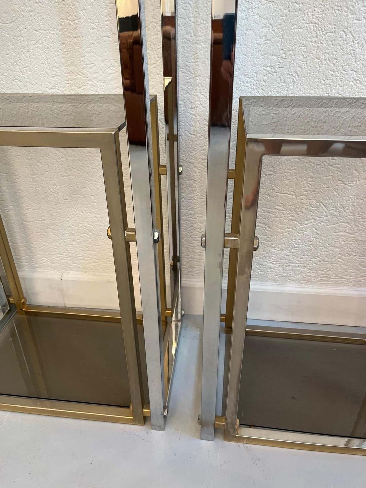 photo for sale Vintage Pair Of Brass, Chrome & Glass Shelves, Italy, Ca. 1970s