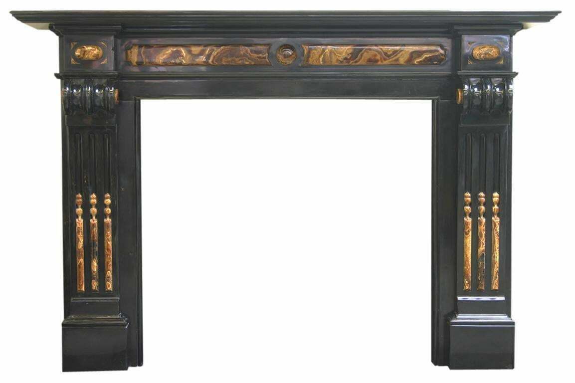 19th Century Baroque Belgian Black Marble And Onyx Chimneypiece photo for sale