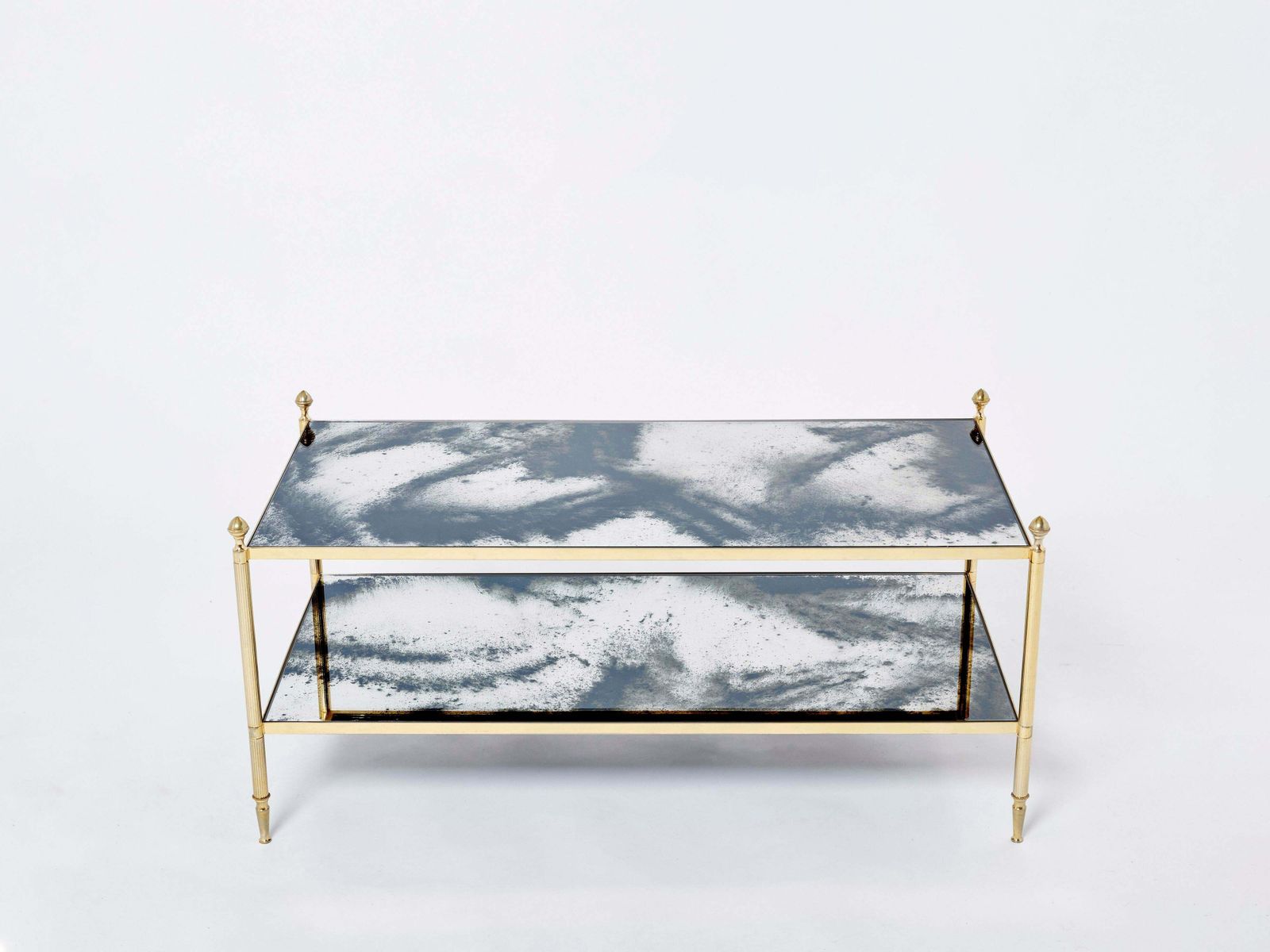 Table basse Maison Jansen en laiton, chrome et miroir, deux niveaux, années 1970 photo vinterior