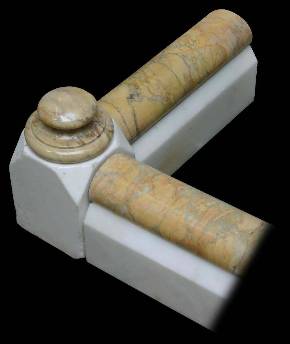 Antique Marble Fireplace Fender In Statuary White And Sienna Marble photo for sale