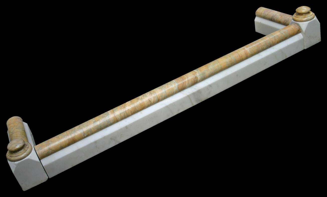 Antique Marble Fireplace Fender In Statuary White And Sienna Marble photo Home Fixtures